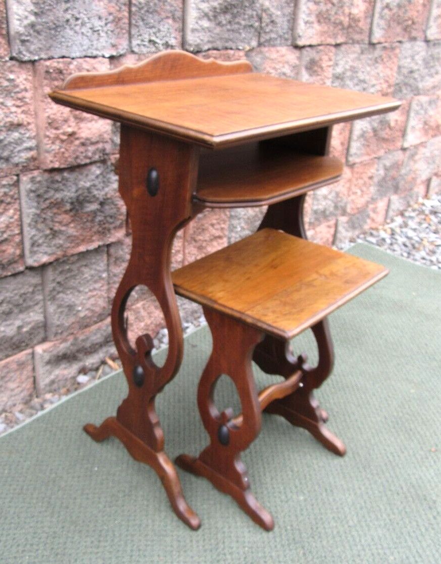 Antique Early 1900s Gossip Bench Wood Telephone Phone Book Stand Desk w Stool
