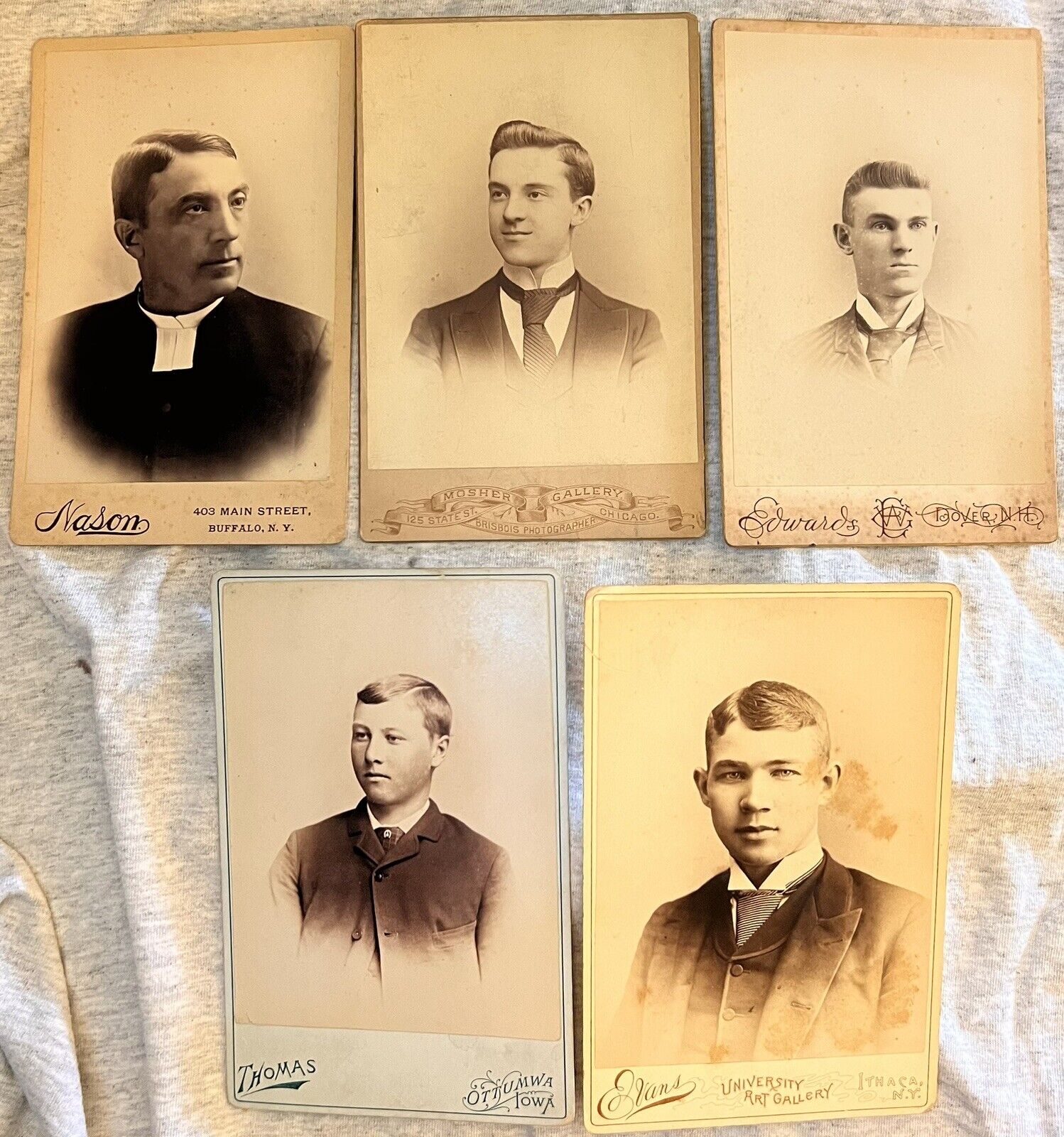 5 Antique Photo Cabinet Cards Late 1800s Victorian Era Smartly Dressed Gentlemen