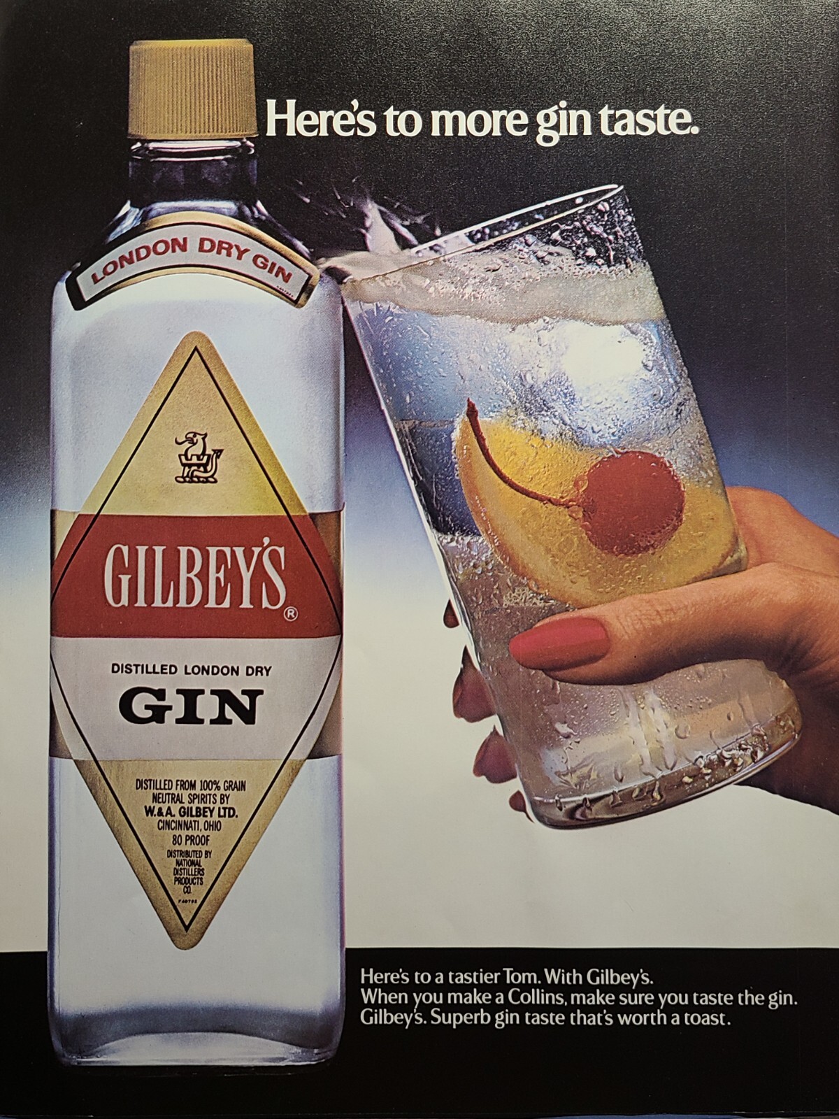Gilbey\'s Gin Tom Collins Painted Nails 1980\'s Vintage Print Ad 1983 **Read**