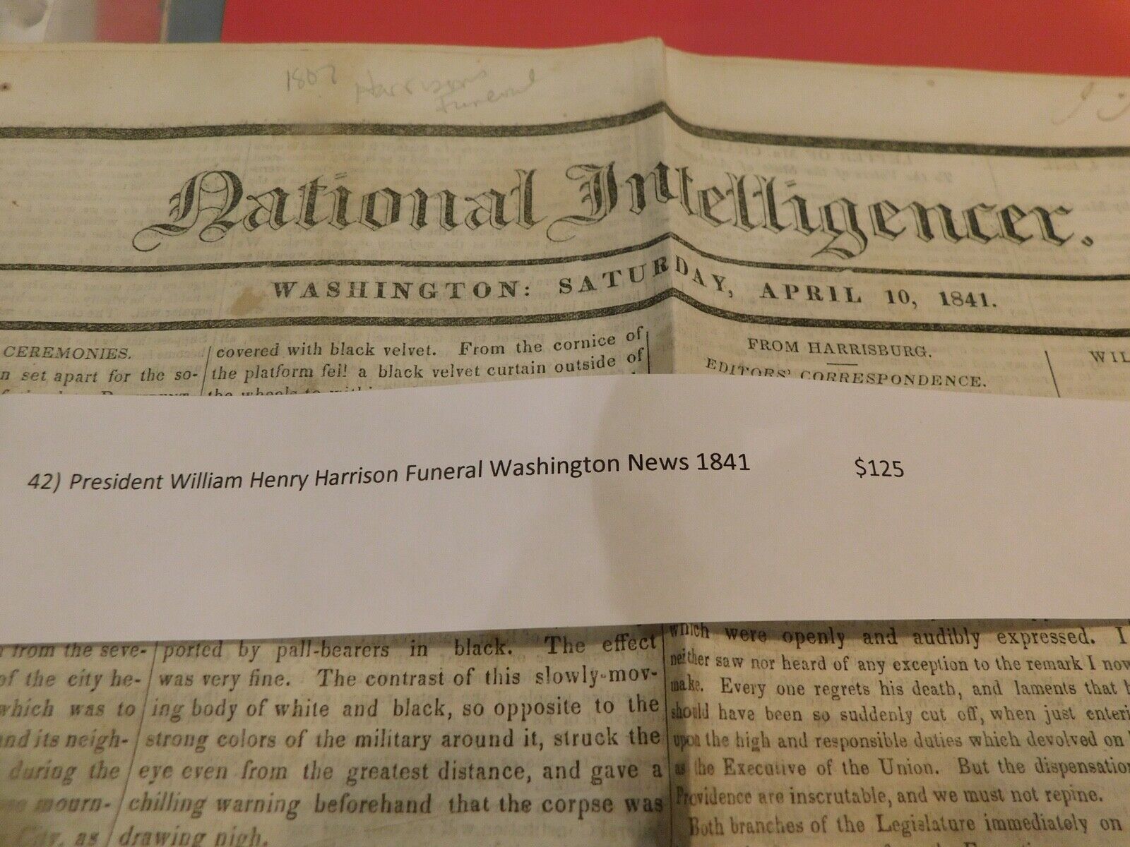 543 President William Henry Harrison The Funeral Washington News 1841
