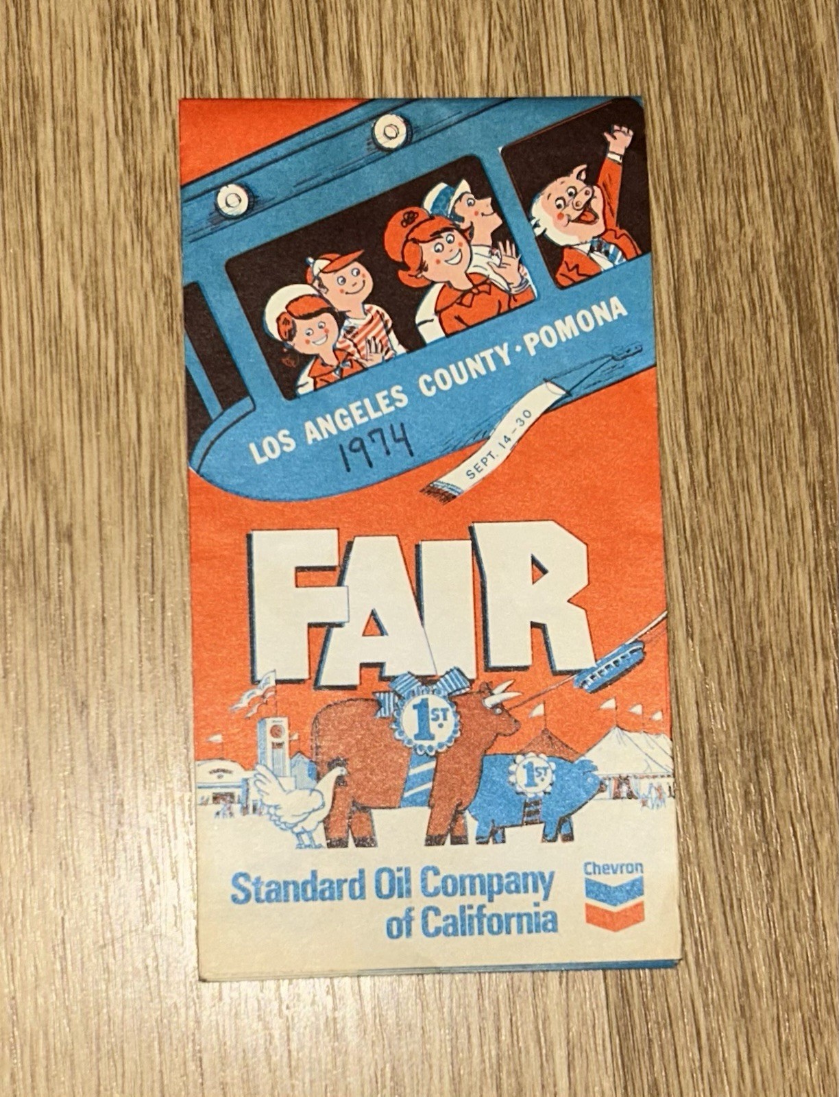 Vintage 1974 LA County Fair Fold Out Map Guide Standard Oil VG Condition