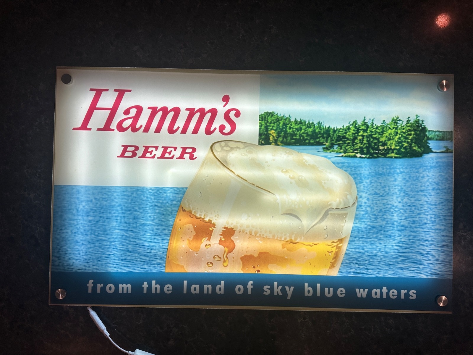 Hamm\'s Beer Sky Blue Waters LED Lighted Acrylic Bar Sign 18x30 Man Cave Decor