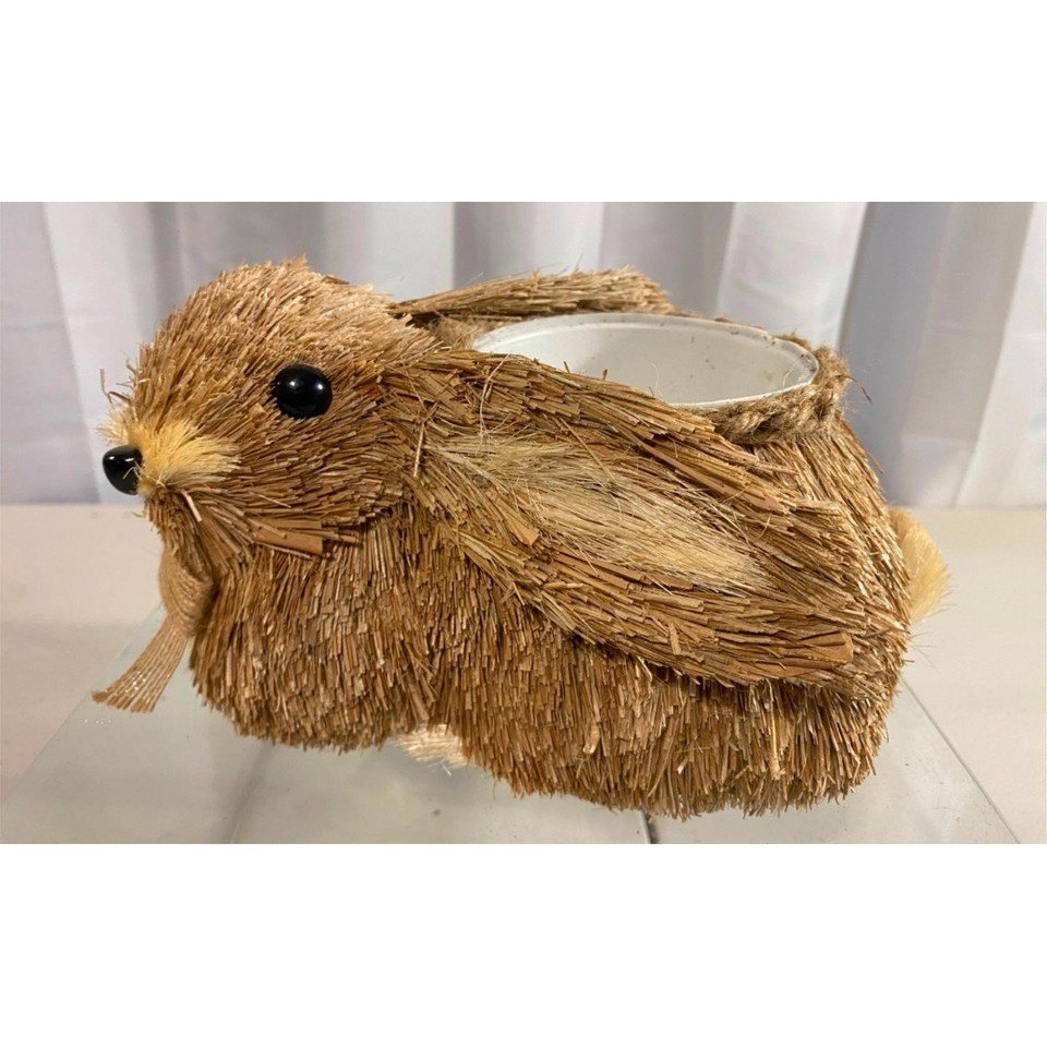 Natural Sisal Straw Bunny Rabbit Planter Easter Spring Decor Woven Fiber Pot