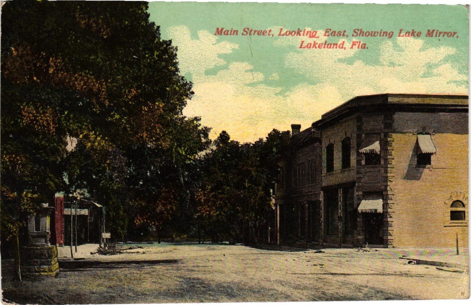 Vintage Lakeland Florida Postcard Main Street Looking East Lake Mirror