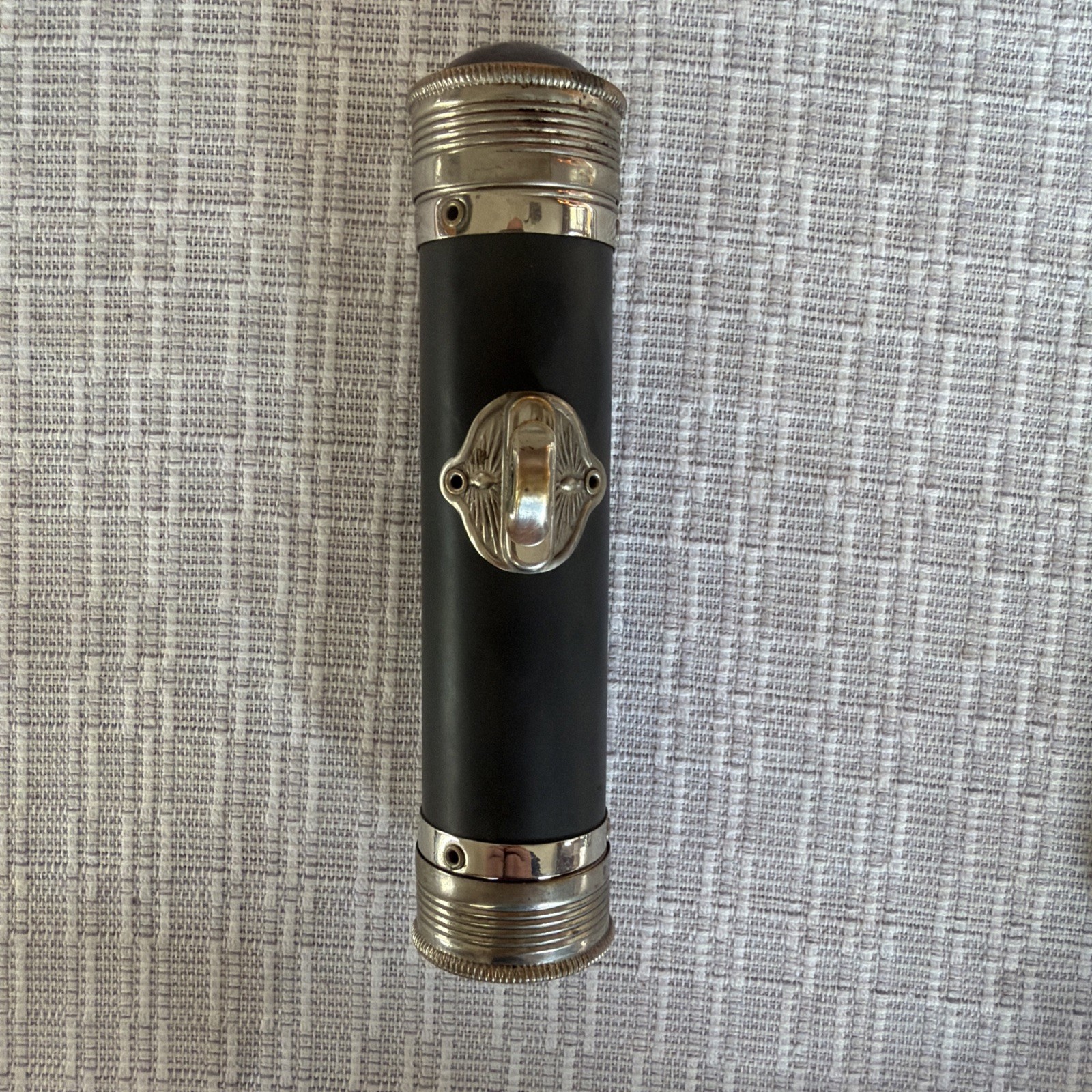 Antique 1912 FRANCO Flashlight Vulcanite Fiber Body Bullseye Domed Lens WORKING