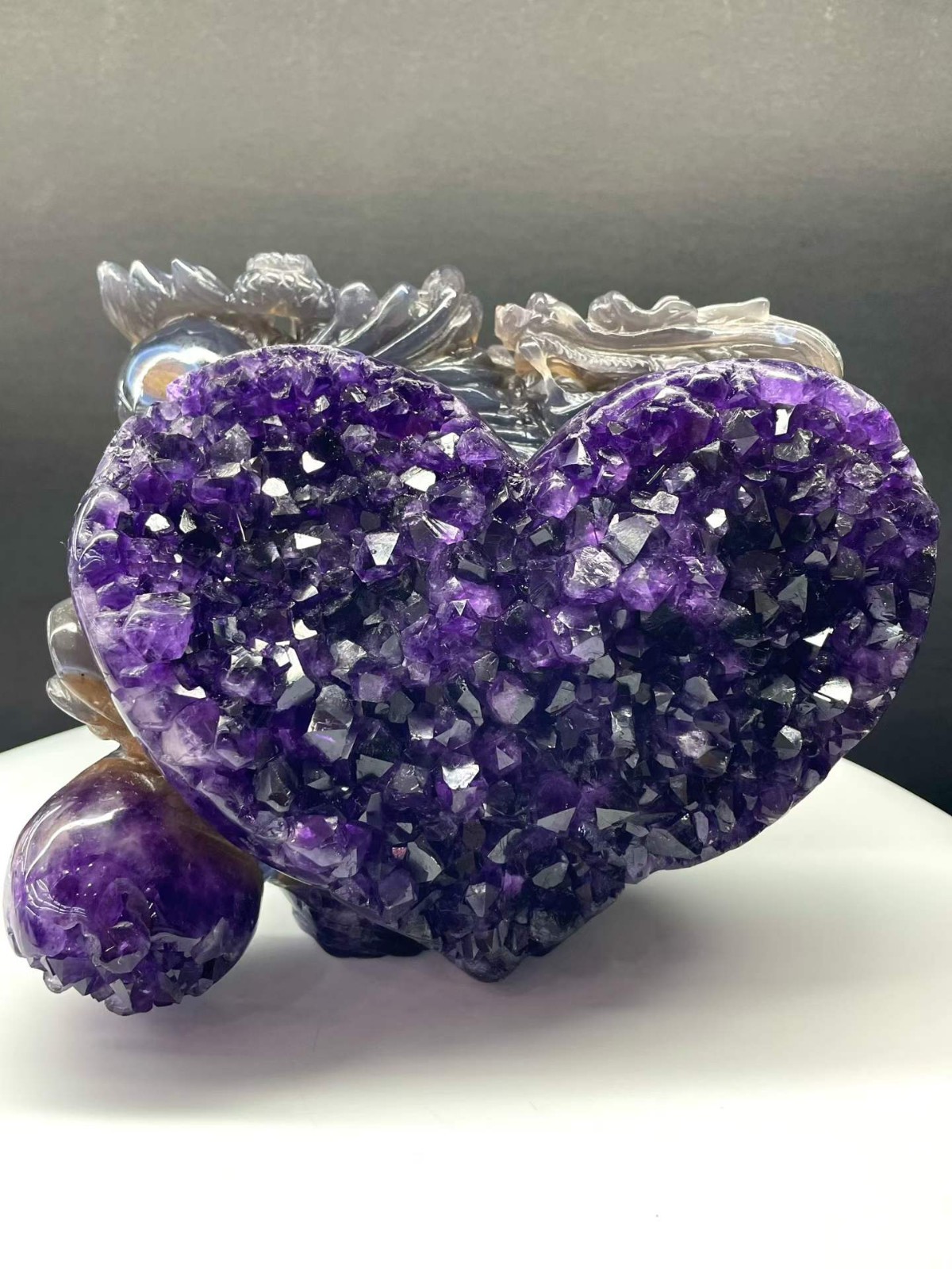 3.8LB Natural Amethyst Agate Quartz Geode Cluster Dragon Reiki Decor