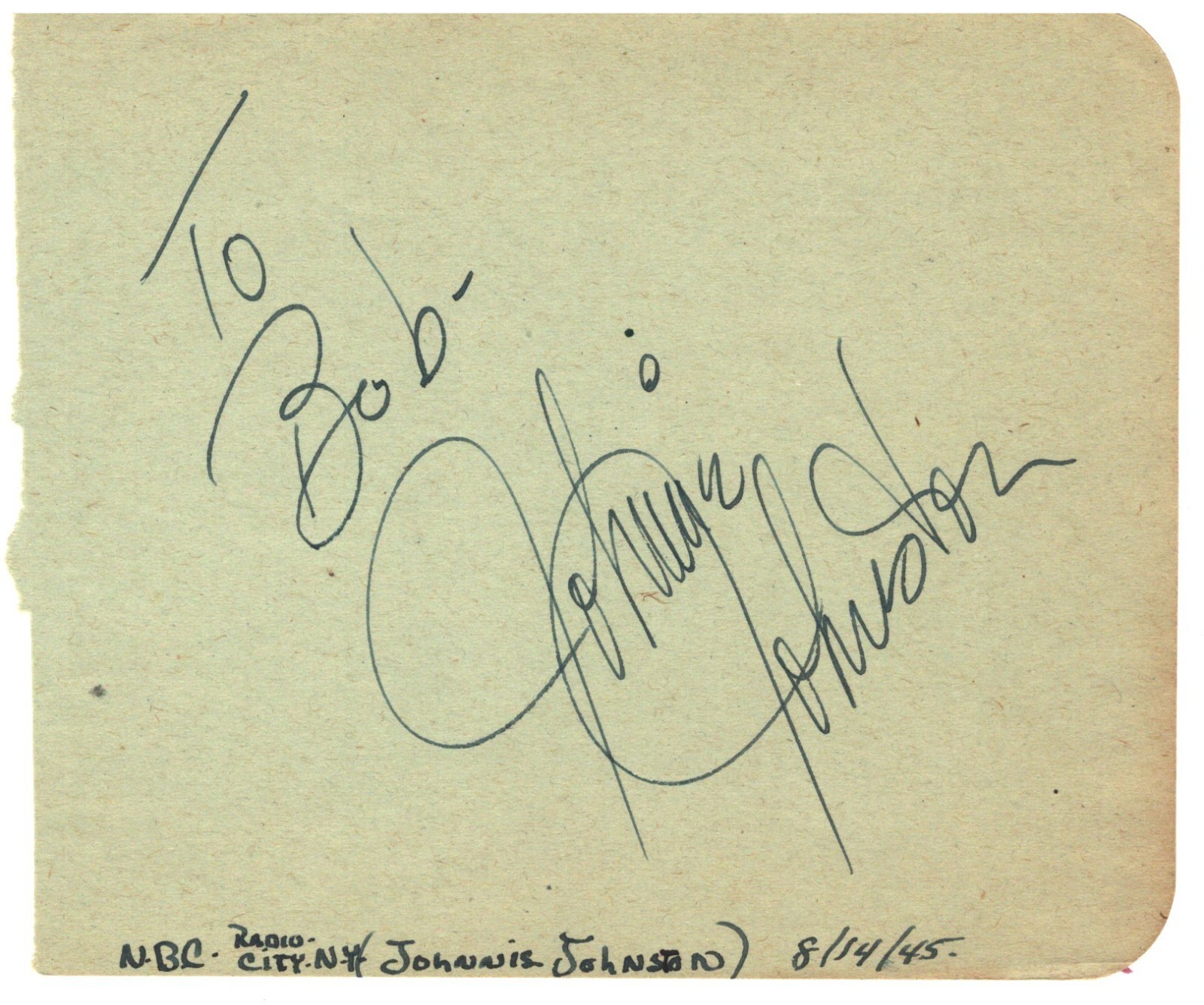 JOHNNY JOHNSTON AUTOGRAPH ON ALBUM PAGE JOHNNY JOHNSTON AUTOGRAPH ON ALBUM PAGE