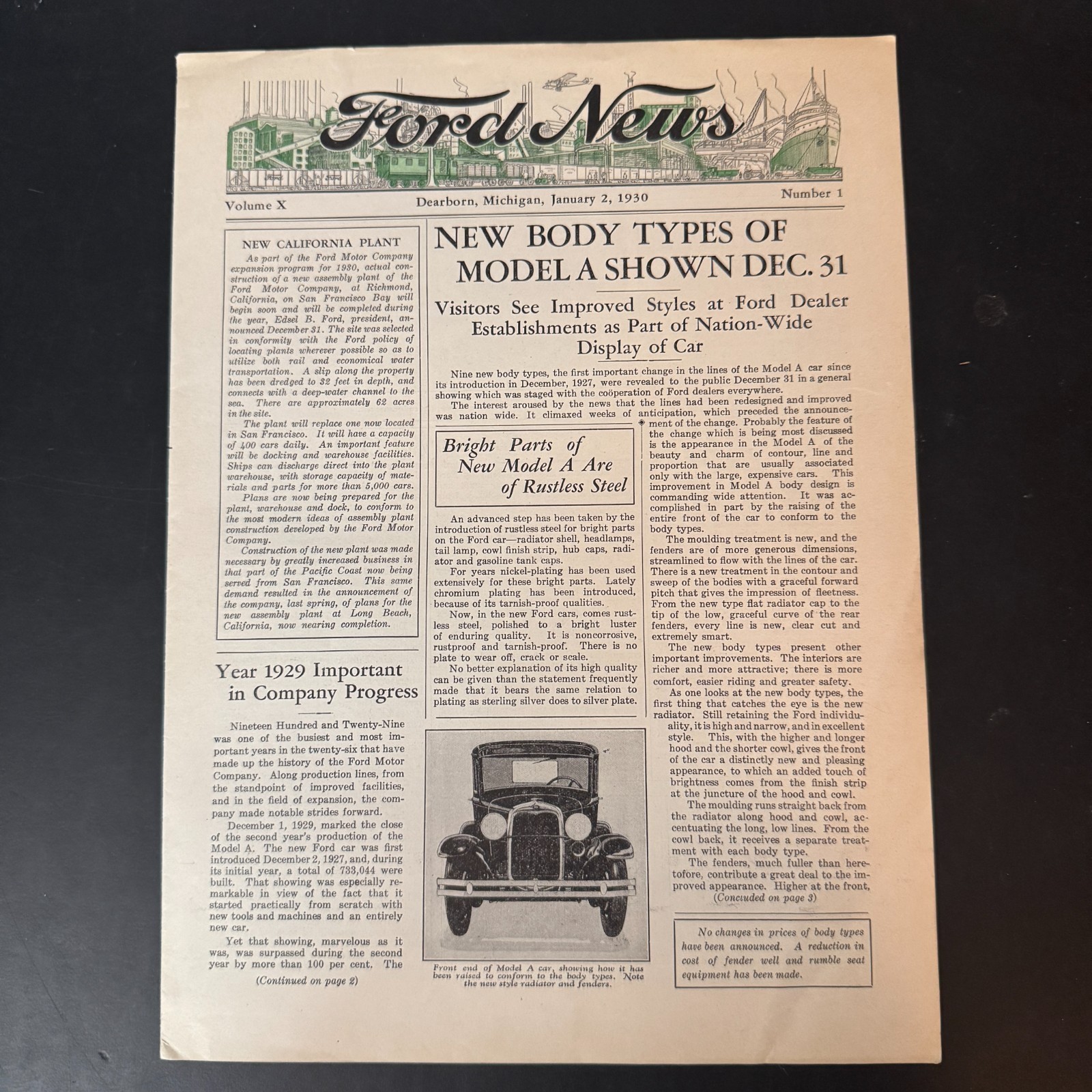 Vintage January 2, 1930 Ford News Issue - Model A Era Industrial Ephemera 12 pgs