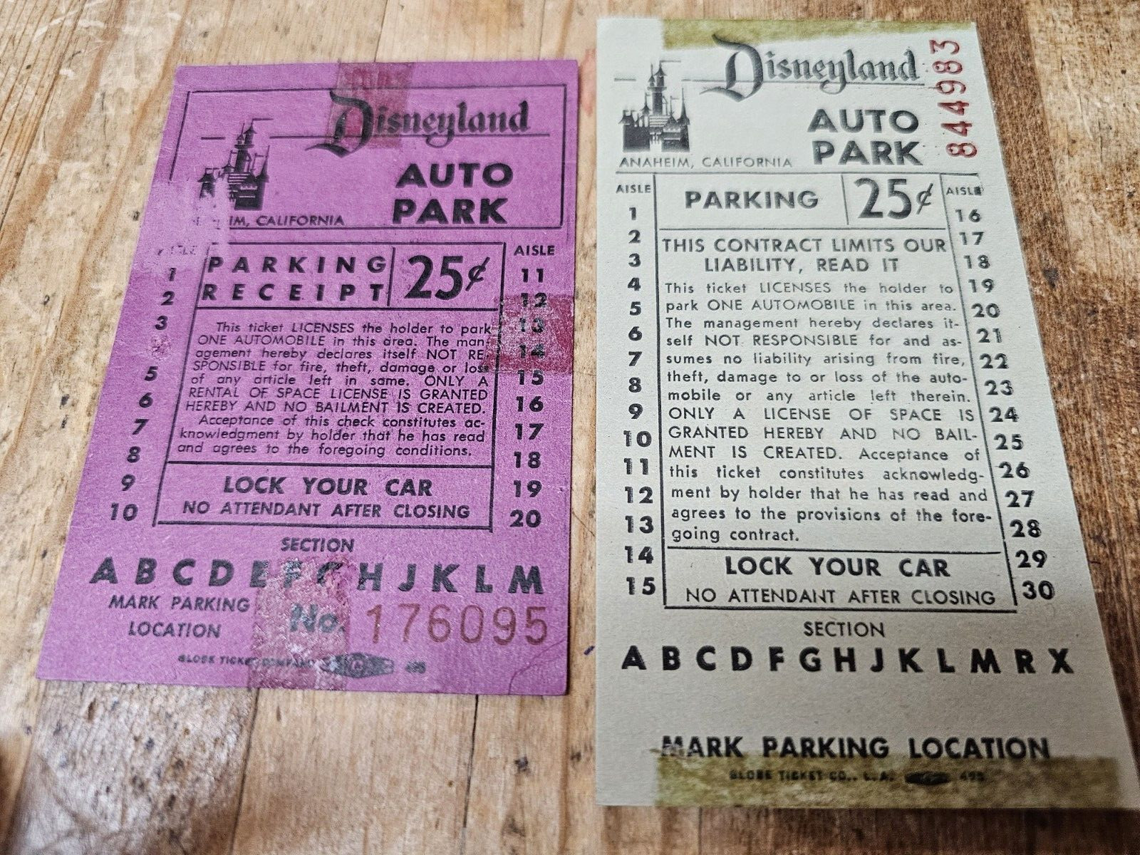 1960\'s 1970\'s vtg Disneyland parking tickets coupons lot old original Disney