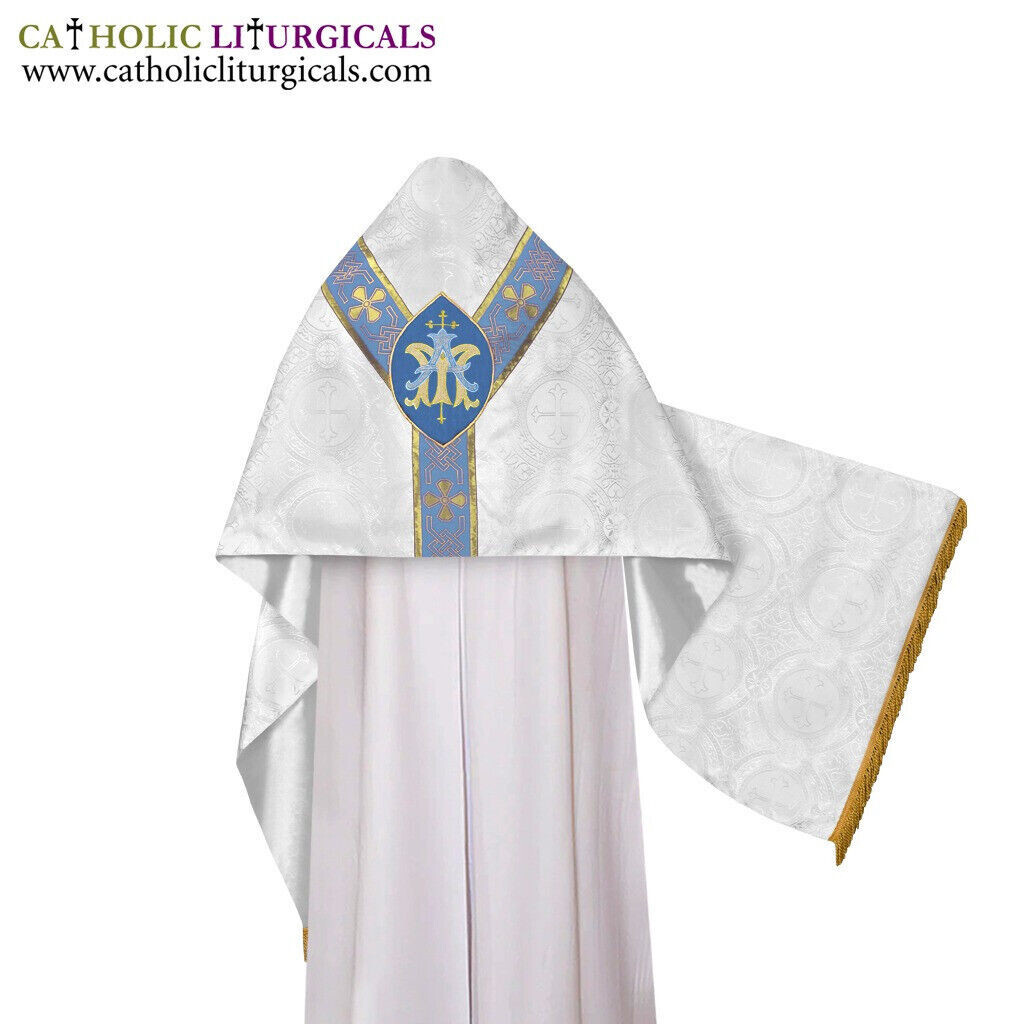NEW White Humeral Veil with AM embroidery, voile huméral, velo omerale