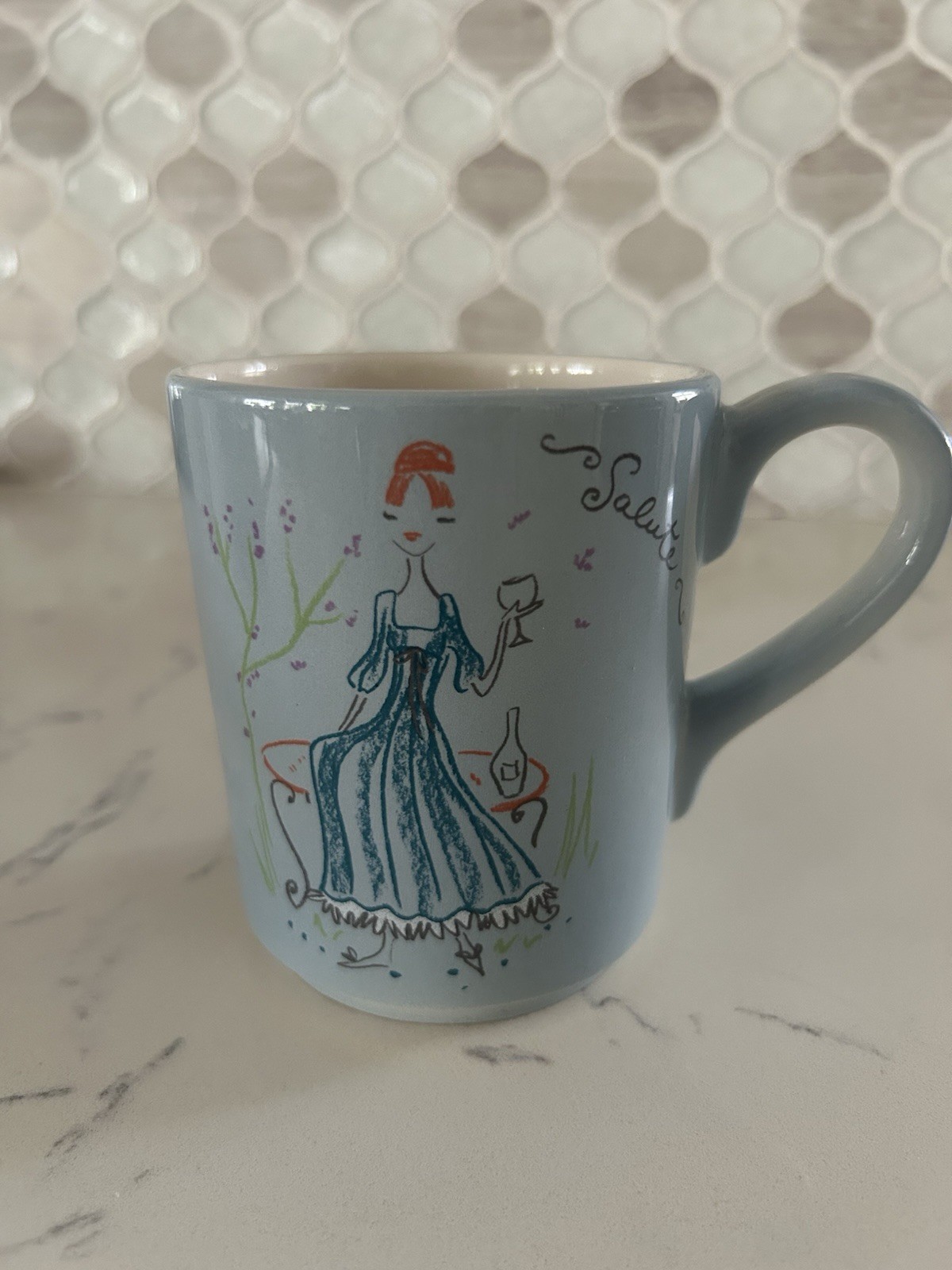 Vintage Anthropologie Mug 2001 Y2K Made in Portugal Blue French Woman Café