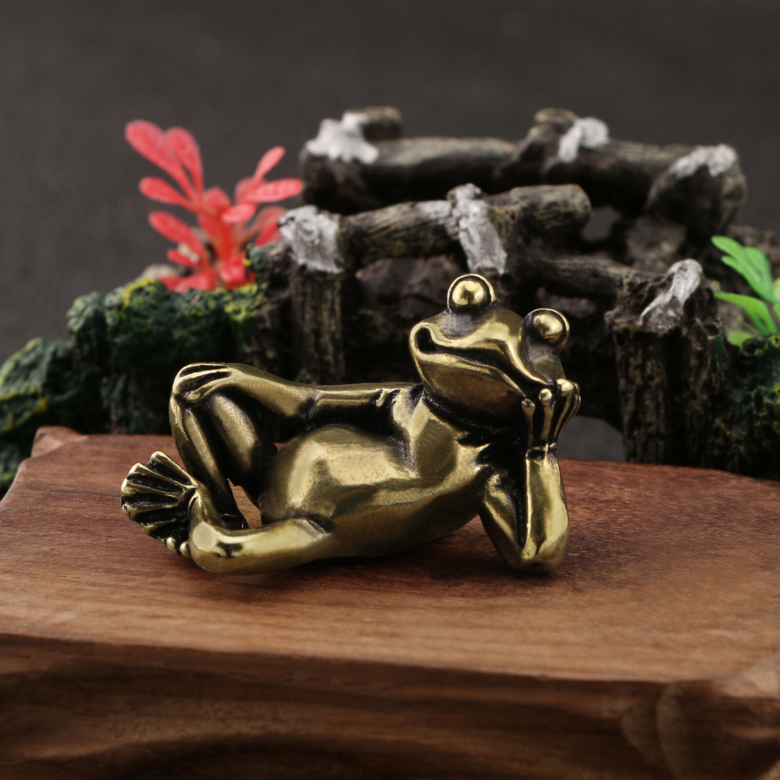 Solid Brass Frog Figurine Small Statue Home Ornament Figurines Collectibles