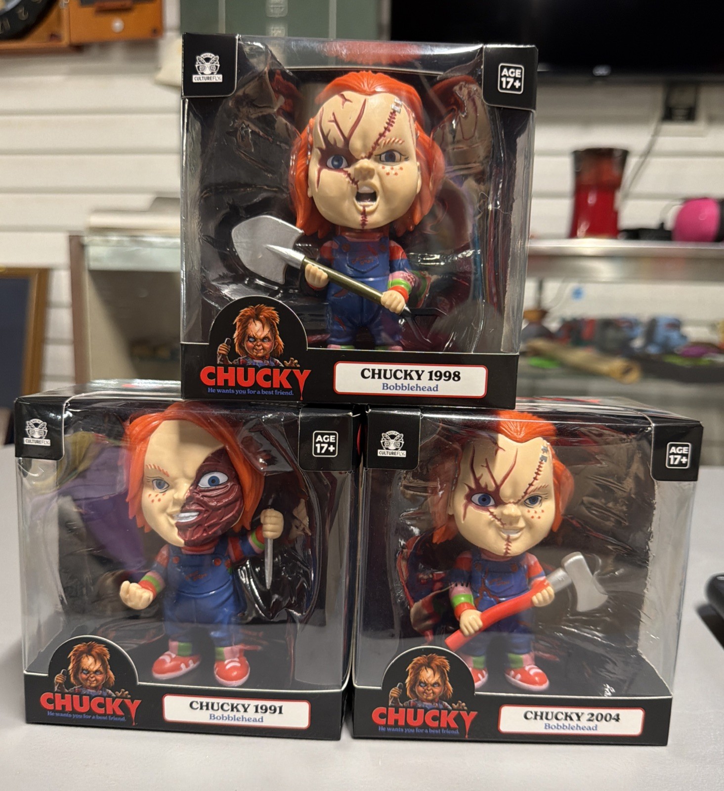 Culturefly Chucky Bobblehead Lot of 3 Good Guys Horror Halloween New In Box HTF