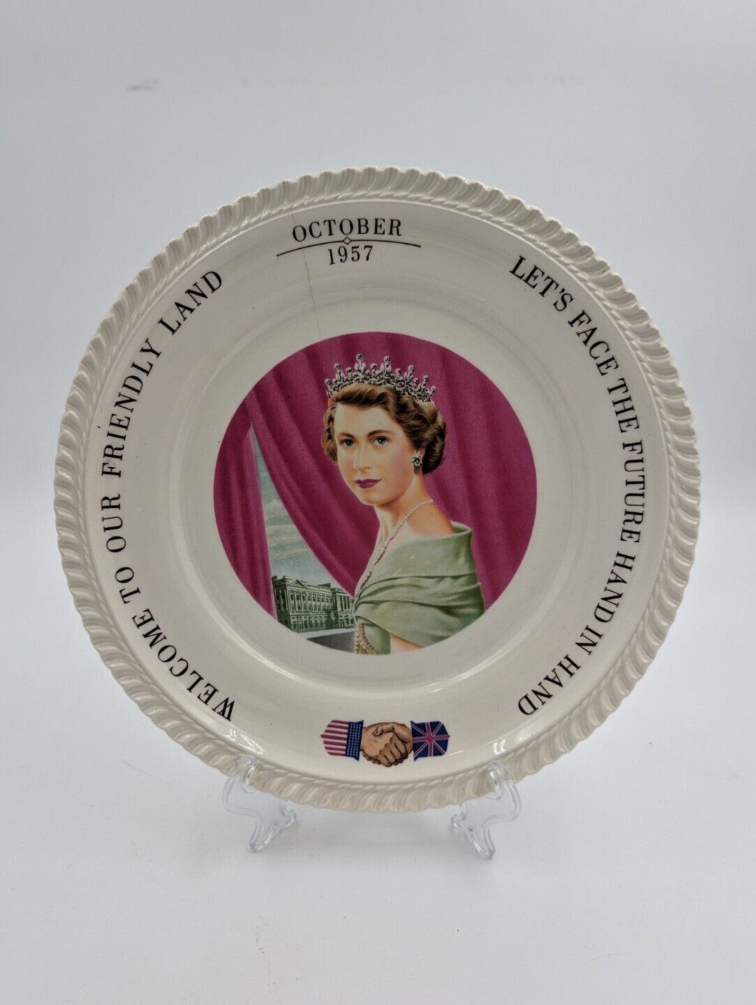 Queen Elizabeth II Commemorative Plate 1st Royal Visit to USA October 1957