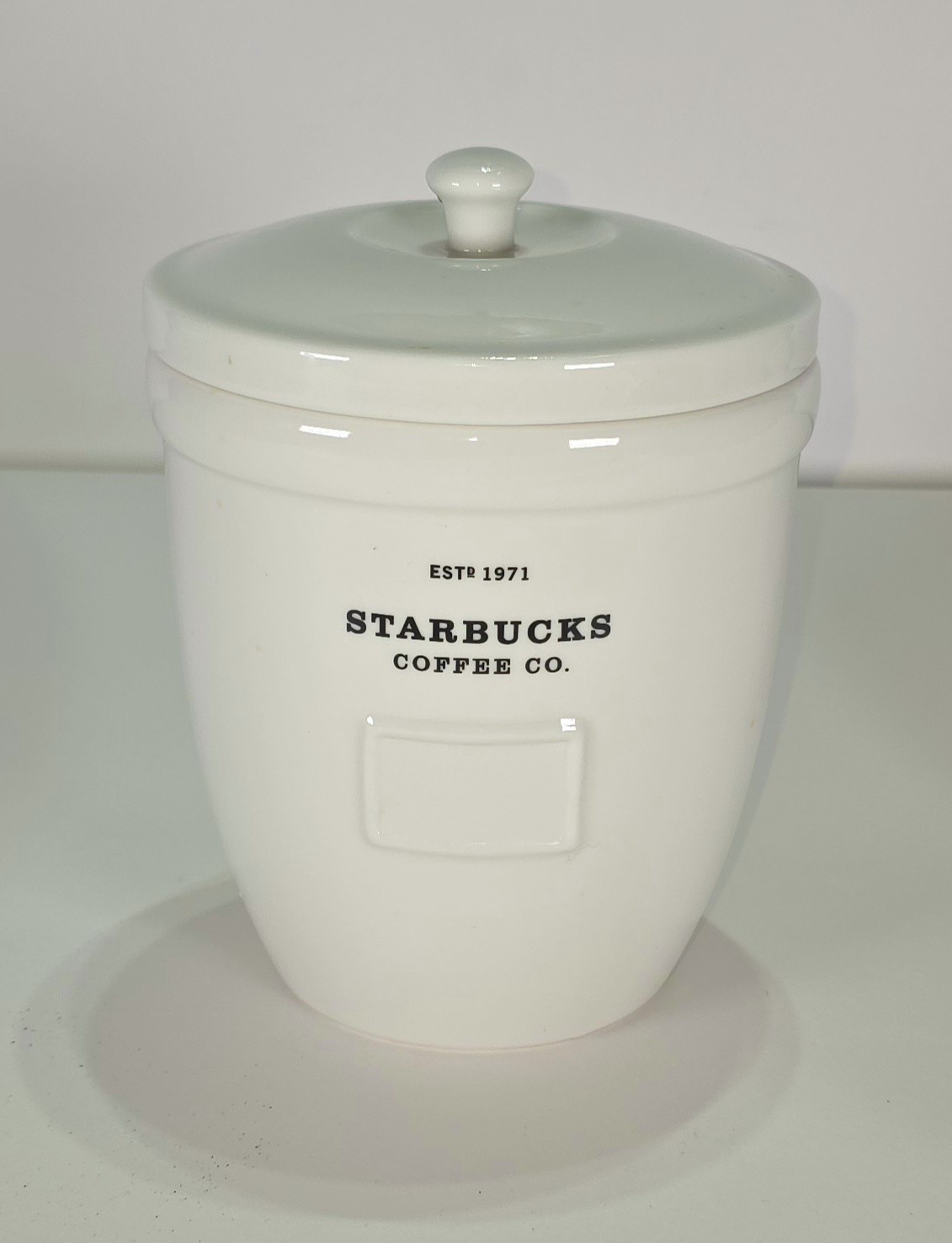 Starbucks year 2003 Abbey Barista white ceramic coffee canister cookie jar 64 Oz