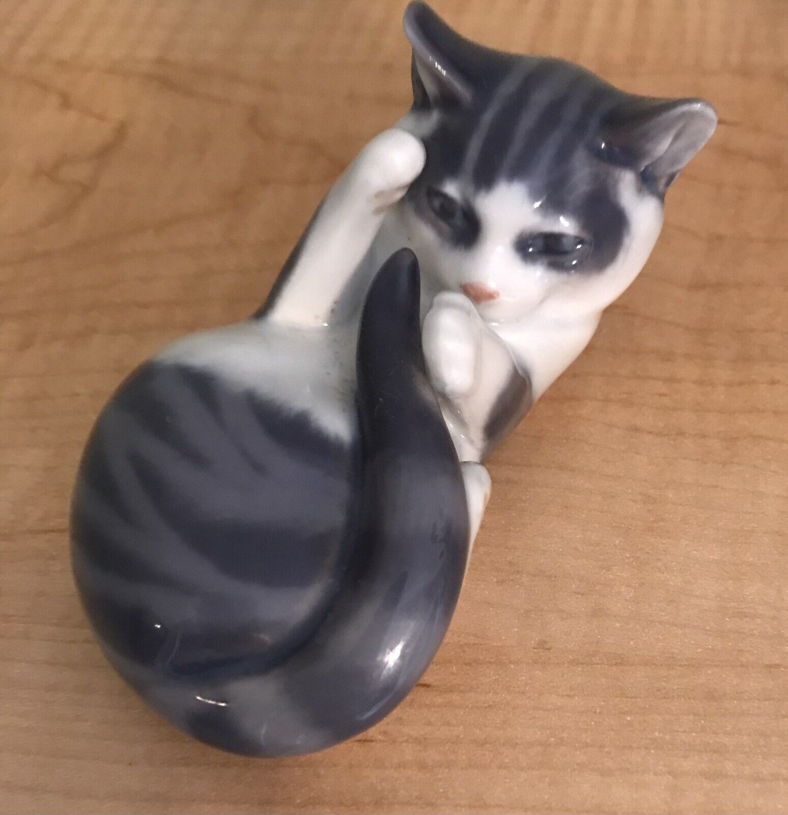 Royal Copenhagen 727 Playful Kitten Cat Playing w/ Tail Porcelain Figurine