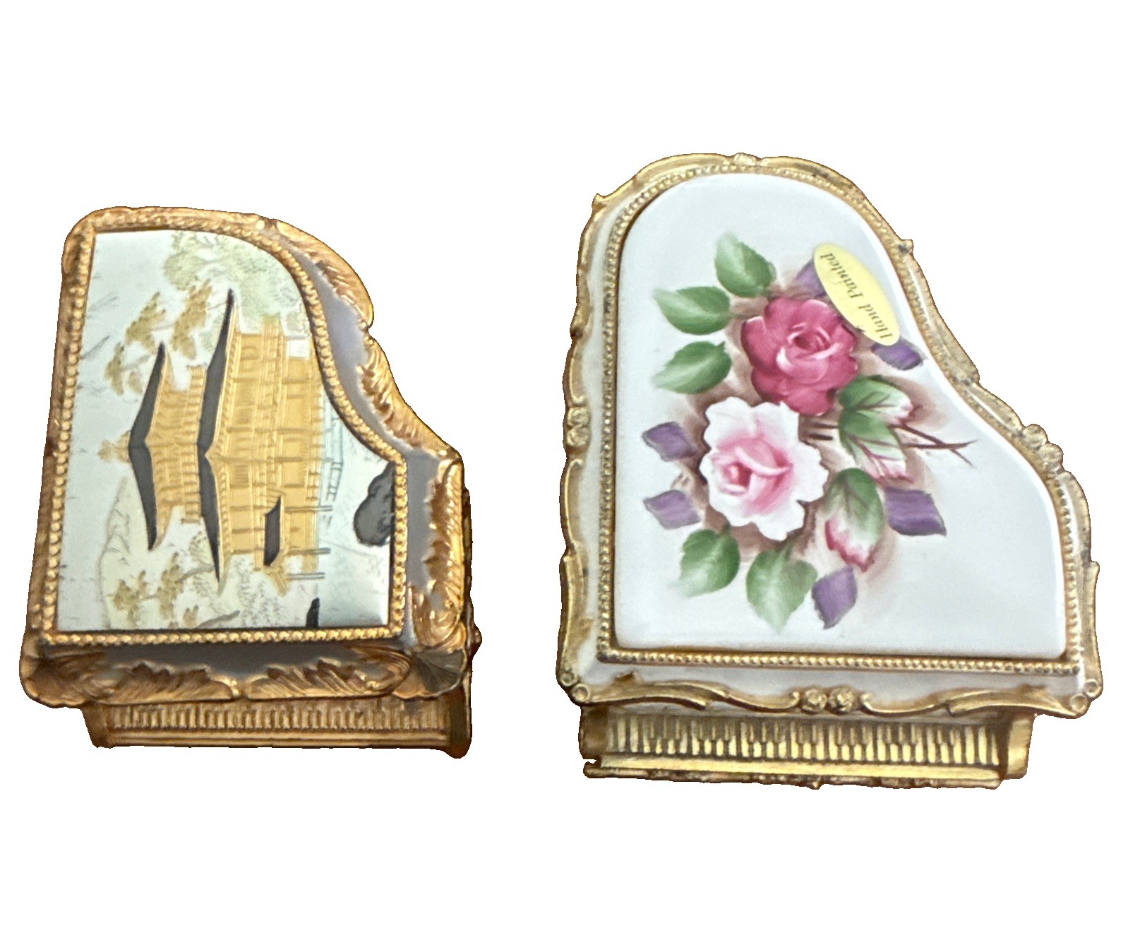 2 Vtg Music Box Grand Piano Hand Painted  Plays Beethovens ‘Für Elise’ Asian Box