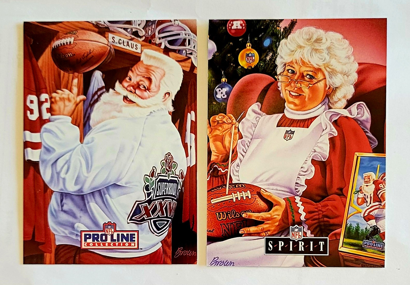Pro Line Collection NFL Pro Line Portraits 1992 Santa & Mrs. Claus ,2 Cards,