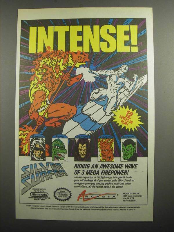 1991 Arcadia Silver Surfer NES Game Ad - Intense