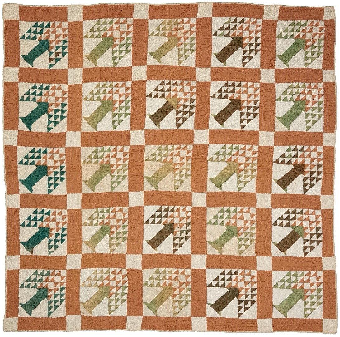 Early Antique Cotton Quilt / Pine Tree / Tree of Life Tennessse provenance Early Antique Cotton Quilt / Pine Tree / Tree of Life Tennessse provenance