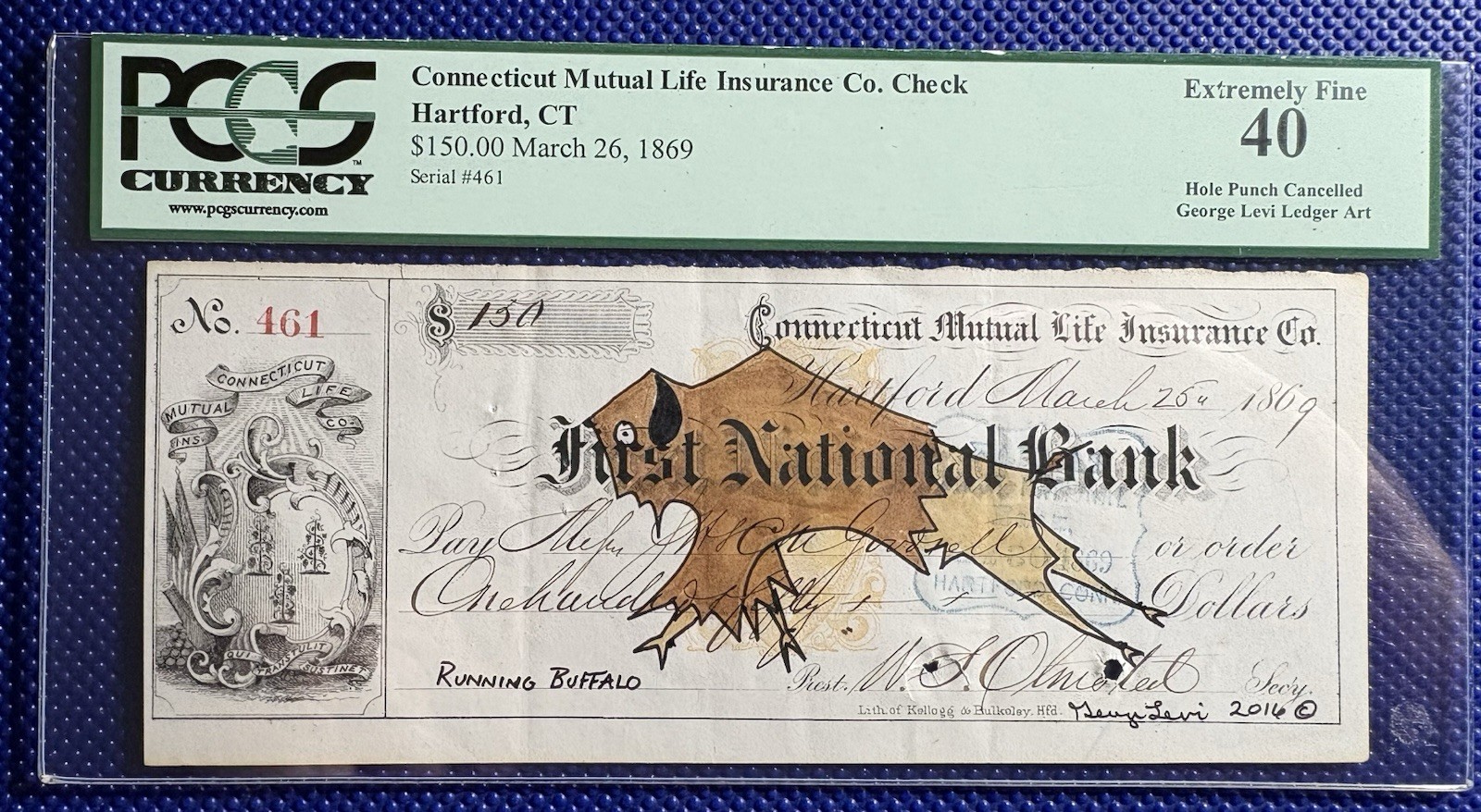 1869 Hartford, CT  George Levi Native American Ledger Art PCGS EX 40