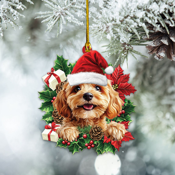 Personalized Cockapoo Dog Christmas Wreath Ornament, Cockapoo Dog Ornament Lover