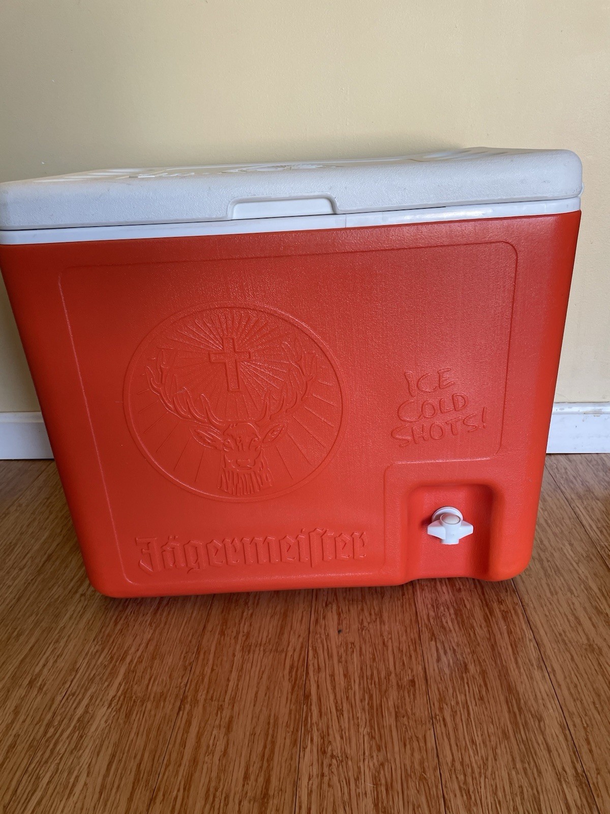 NEW Large Jagermeister Shot Dispensing Cooler 2 Bottle Tap Orange W/cups