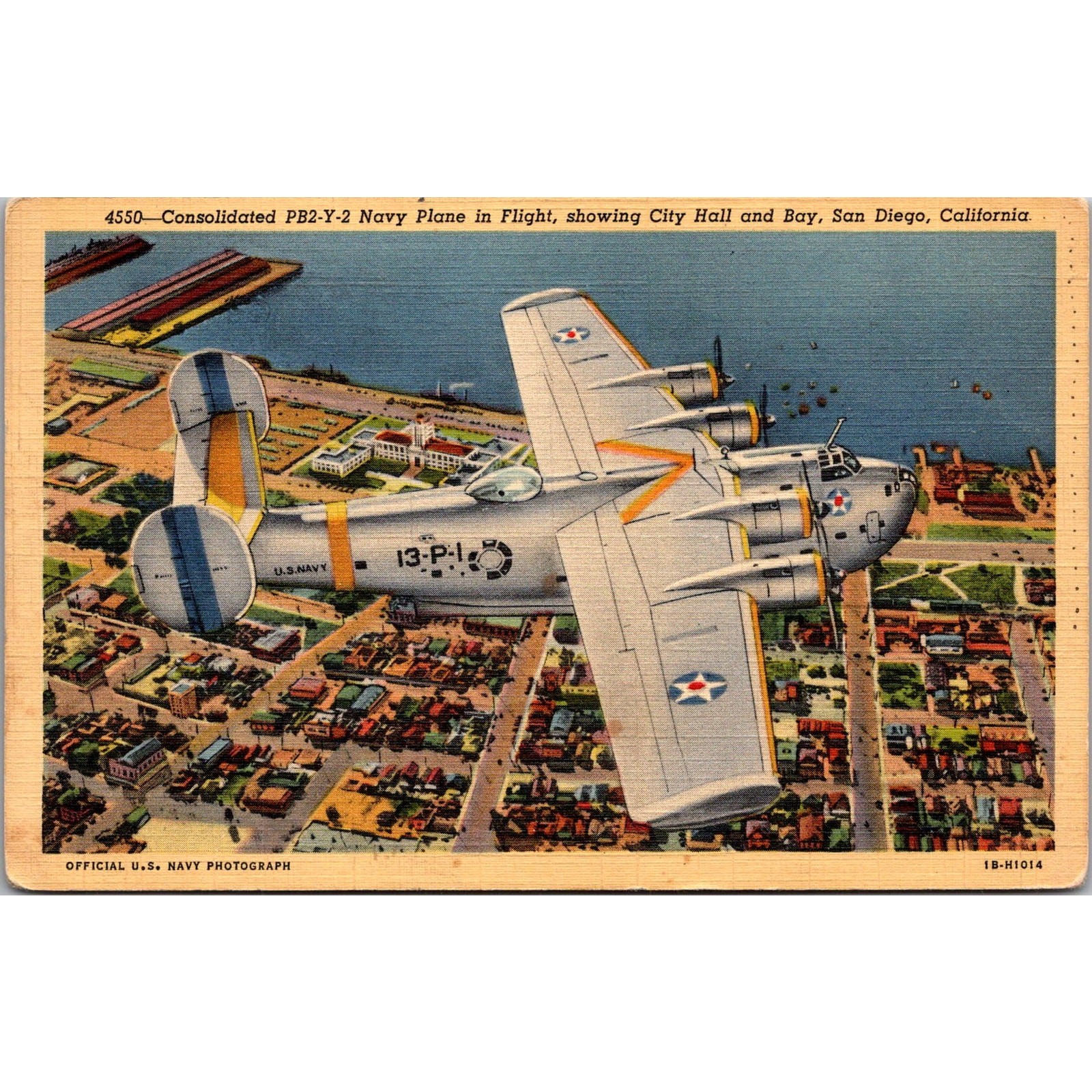 Consolidated PB2-Y-2 Navy Plane in Flight San Diego 1942 Vintage Postcard SP6-19
