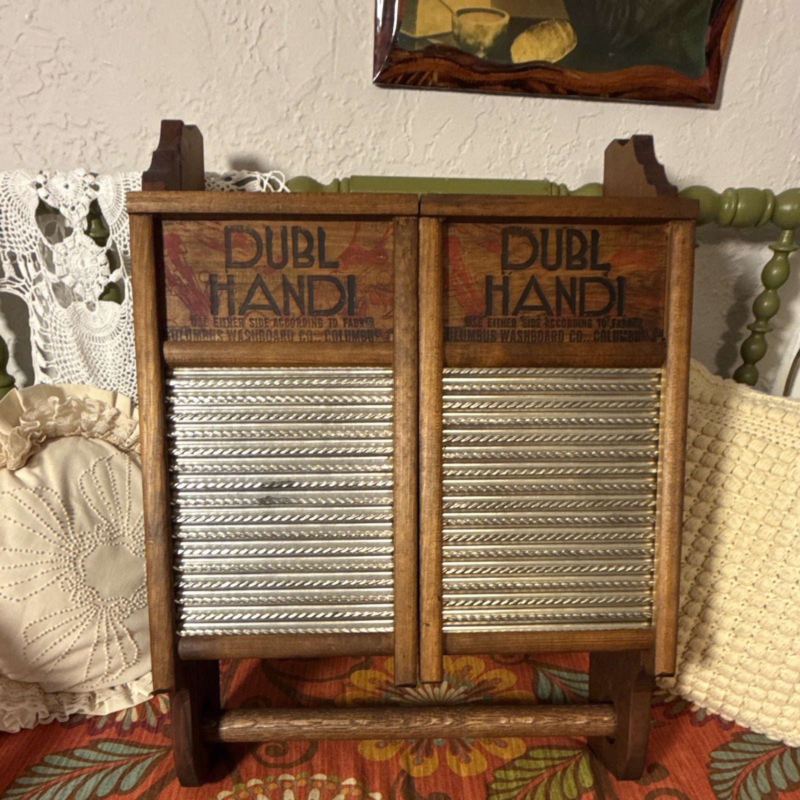 Columbus Washboard Co. Dubl Handi Vintage Double Washboard Cabinet Wood Metal