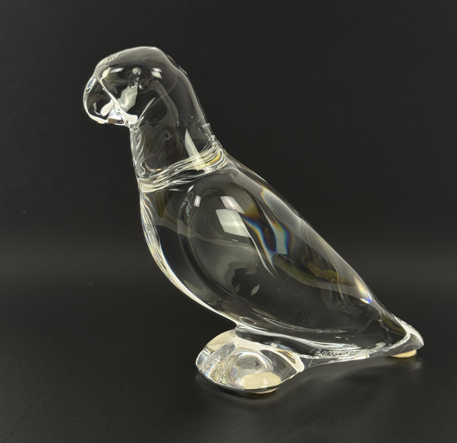 Baccarat Stamped Clear Glass Lead Crystal Parrot Figurine 4.5