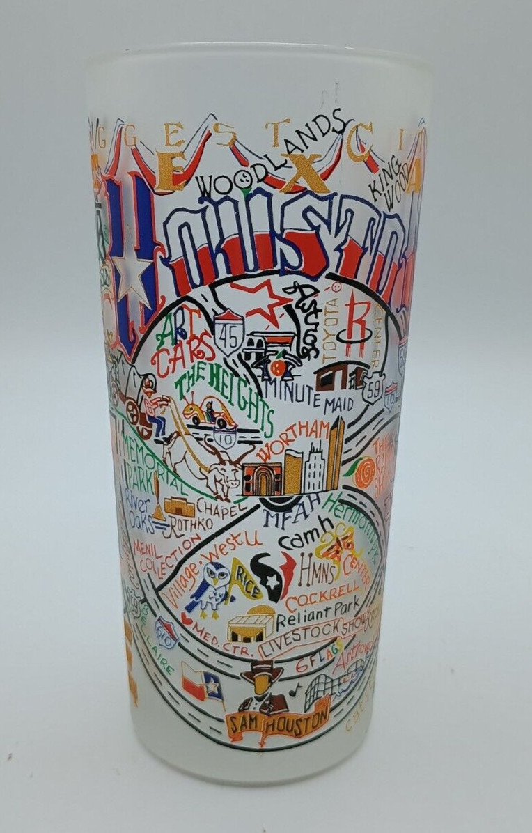 Cat Studio 2005 HOUSTON Frosted Tom Collins Tumbler Glass RARE Texas