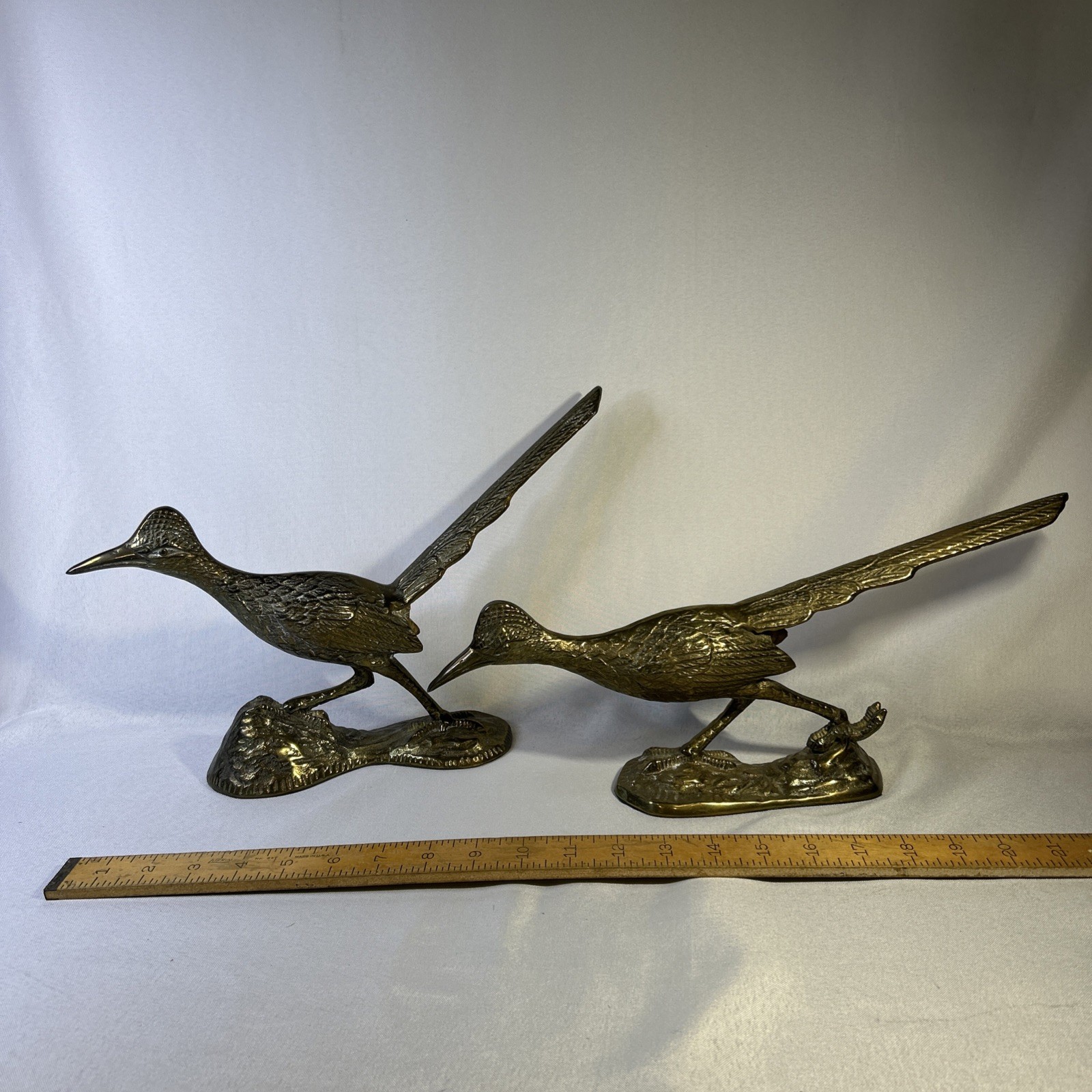 Vintage Pair Of Heavy Brass Roadrunner Figurines LARGE 15” & 13” Korea Vintage Pair Of Heavy Brass Roadrunner Figurines LARGE 15” & 13” Korea