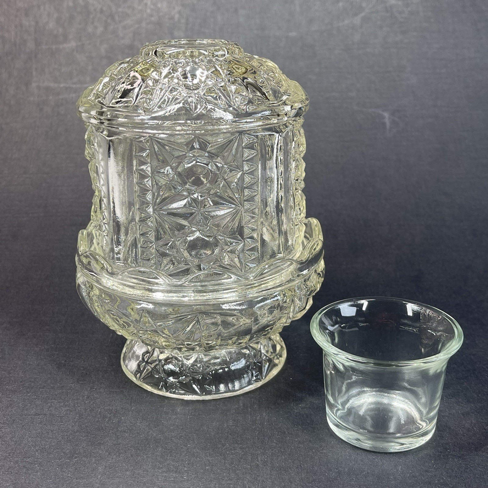 Vintage Indiana Glass Stars & Bars Clear Fairy Lamp 3 Pc Votive 6.5\