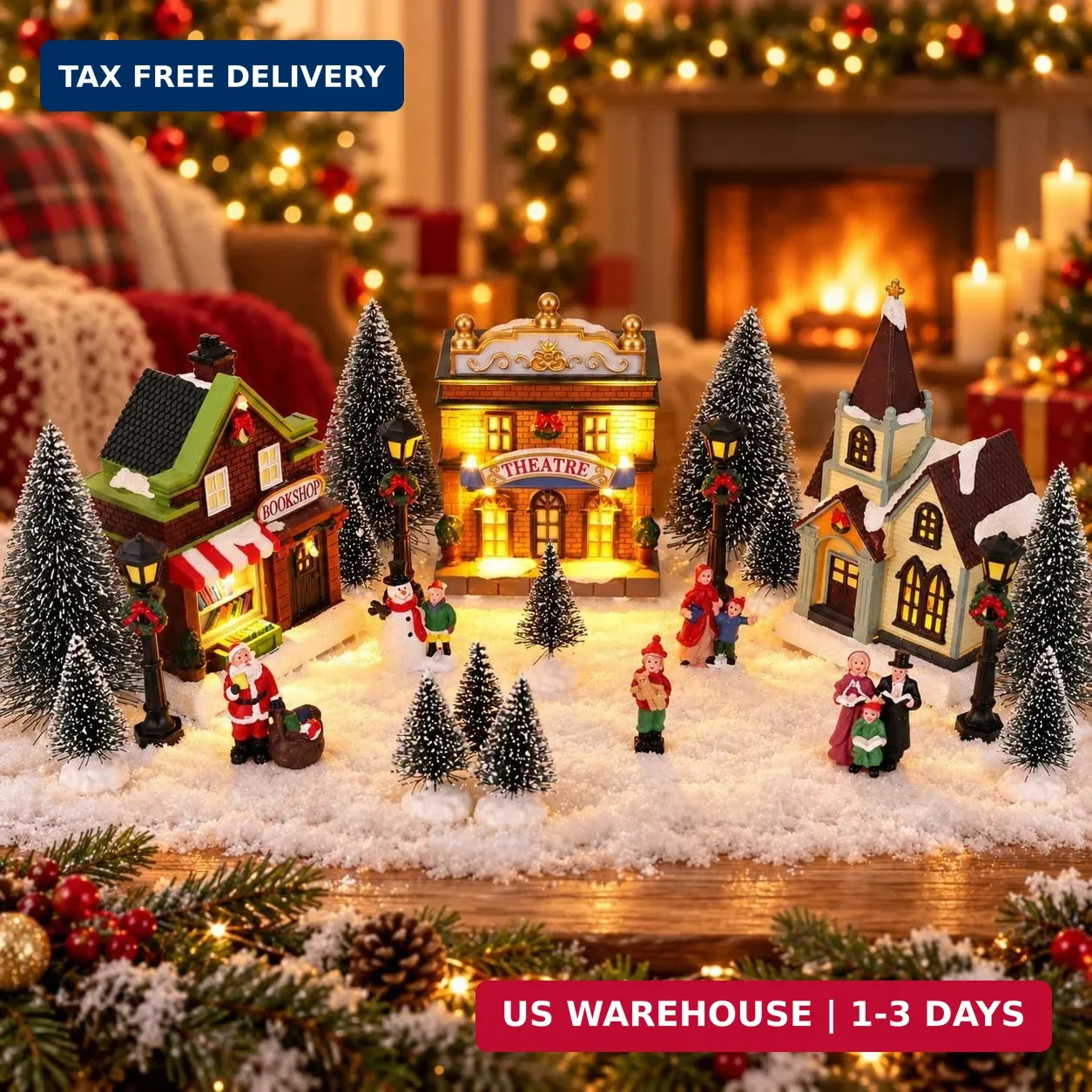 Christmas Village Sets, 24 PCS Lighted Christmas Village Houses & Figurines Acce Christmas Village Sets, 24 PCS Lighted Christmas Village Houses & Figurines Acce