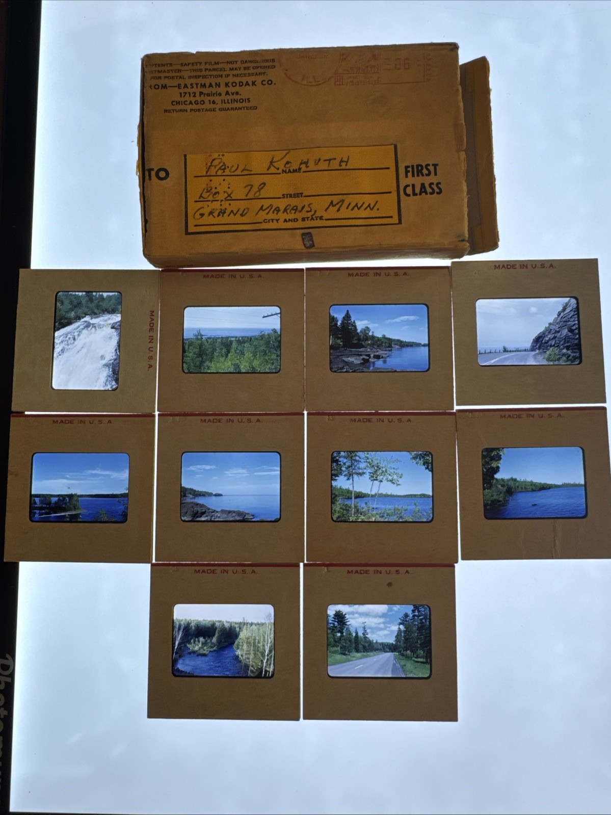 Vtg 1952 Kodak Mailer + 10 Slides Grand Marais MN Lake Superior North Shore Lot