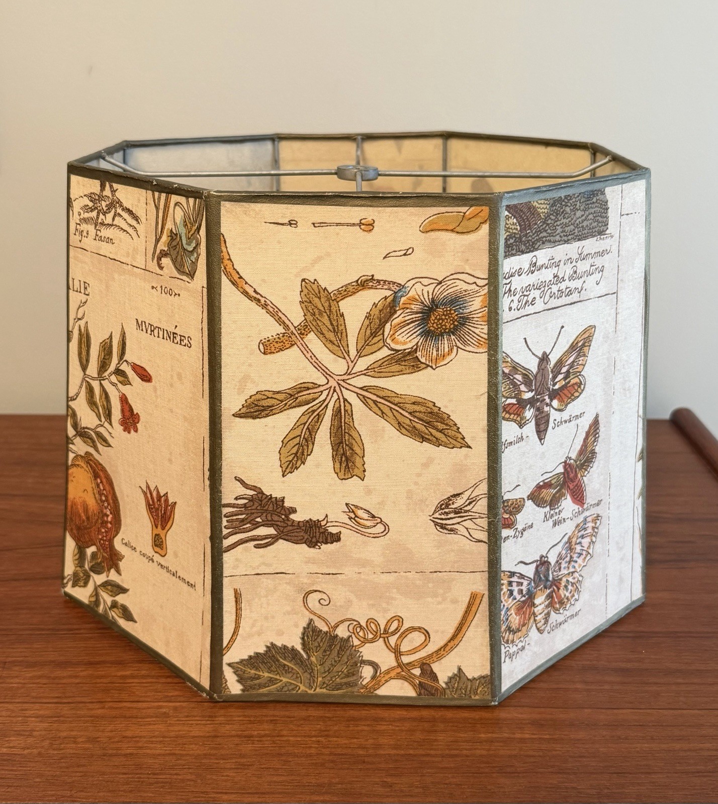 Vintage Mid Century Lamp Shade Garden Botanical Octagon Waxed Parchment