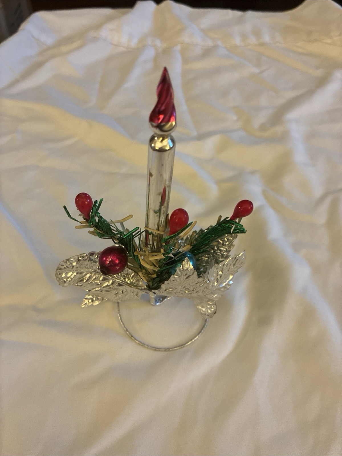 Vintage Christmas Mercury Glass Candle Decoration with Ornaments Japan 1950s