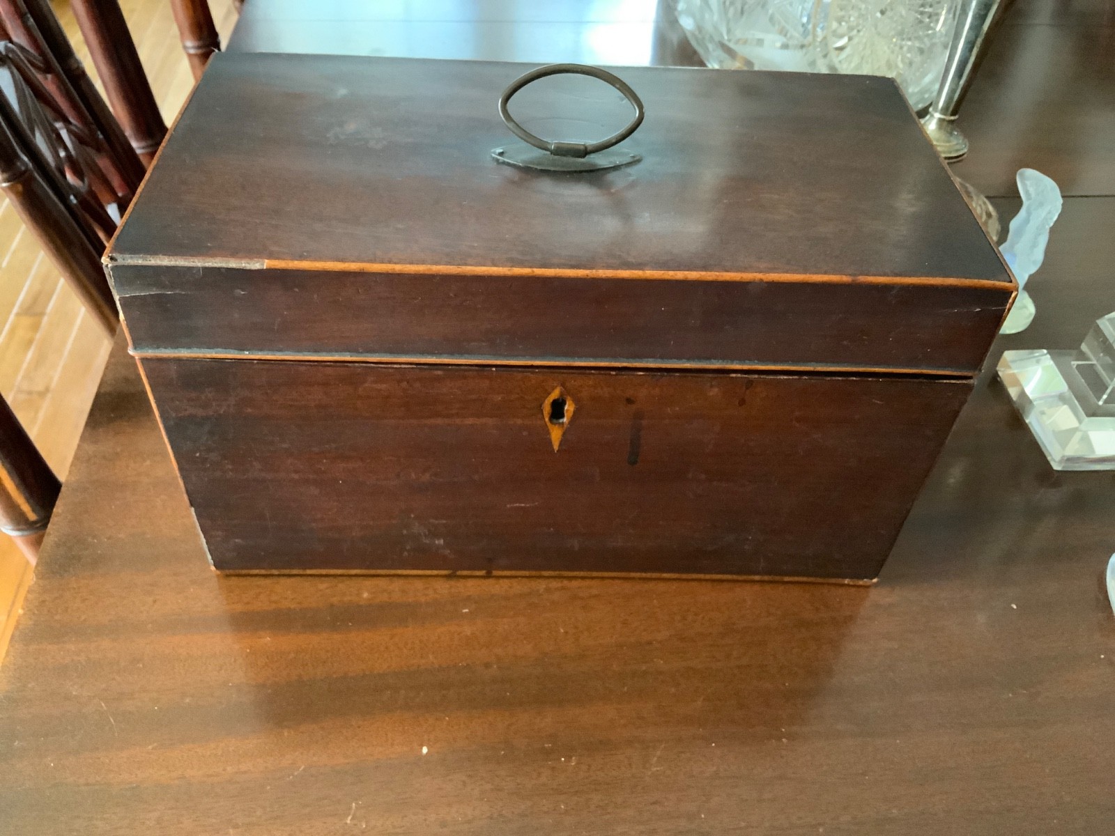Antique Early 1800 ‘s Mahogany Georgian tea caddy inlaid and banding details
