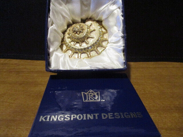 Kingspoint Designs Enamel & Bejeweled Crystal Spiral Shell TrinketBox & Necklace