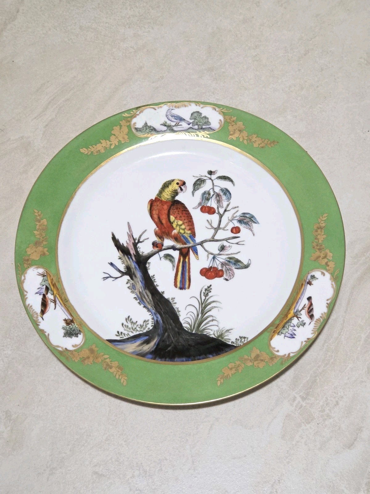 Chelsea House Moss Green Parrot Bird Botanical Display Plates 10.75”