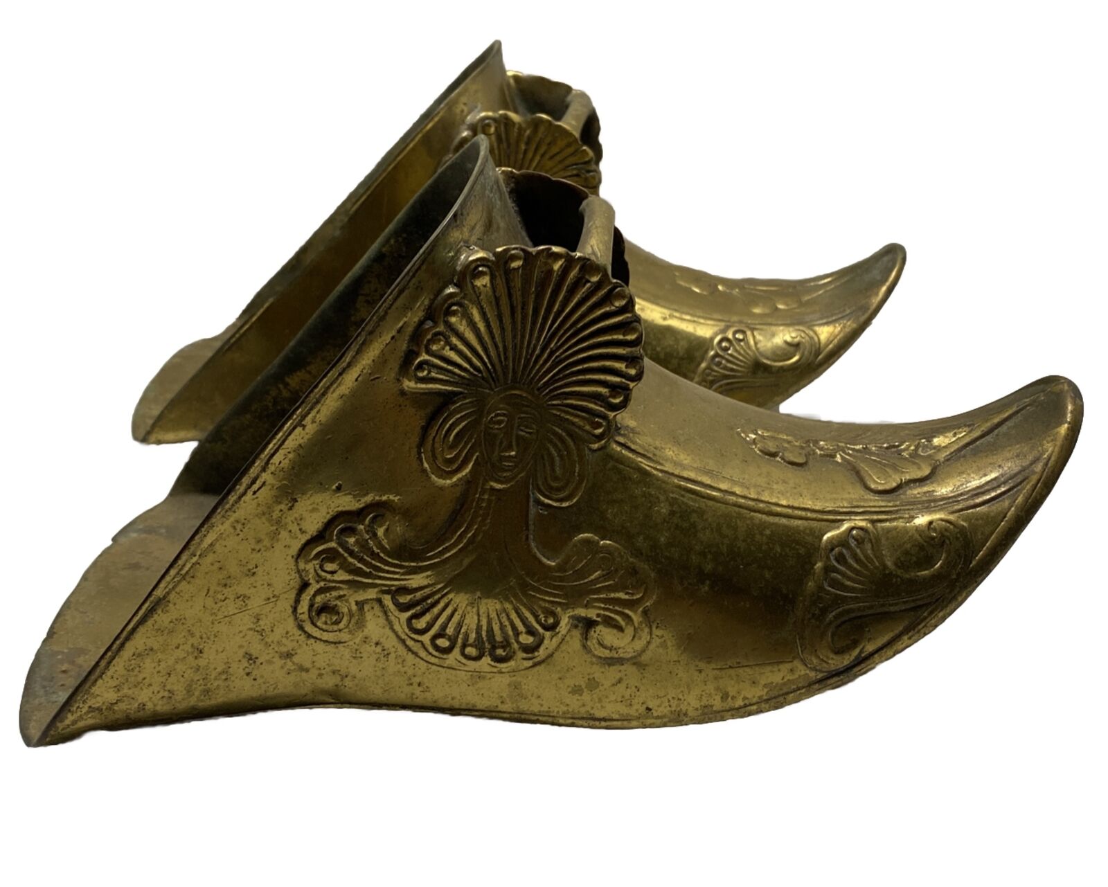 Antique Brass Shoes Stirrups Conquistador Spanish Colonial Ornate Vintage