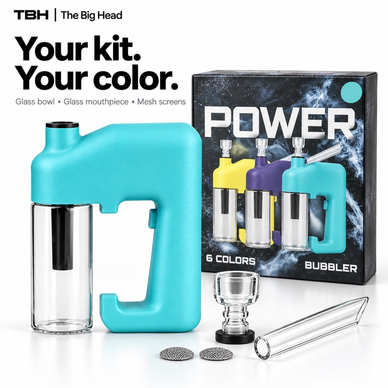 TBH Power Bubbler 2-in-1 Bong Glass Blue Herb & Concentrate | 300-Day Warranty