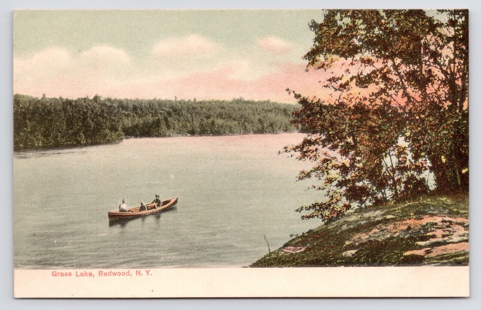 c1907~Redwood New York NY~Grass Lake~Canoeing~Jefferson County~Antique Postcard