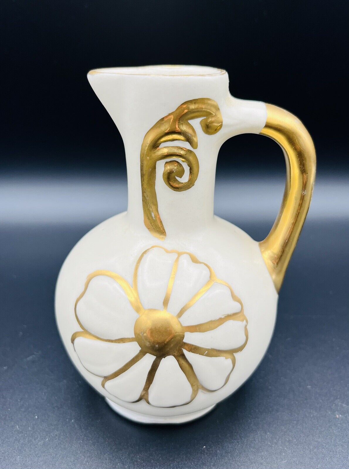 Vintage Ceramic Bud Vase Creamer - Cream with Gold Color Floral Accent