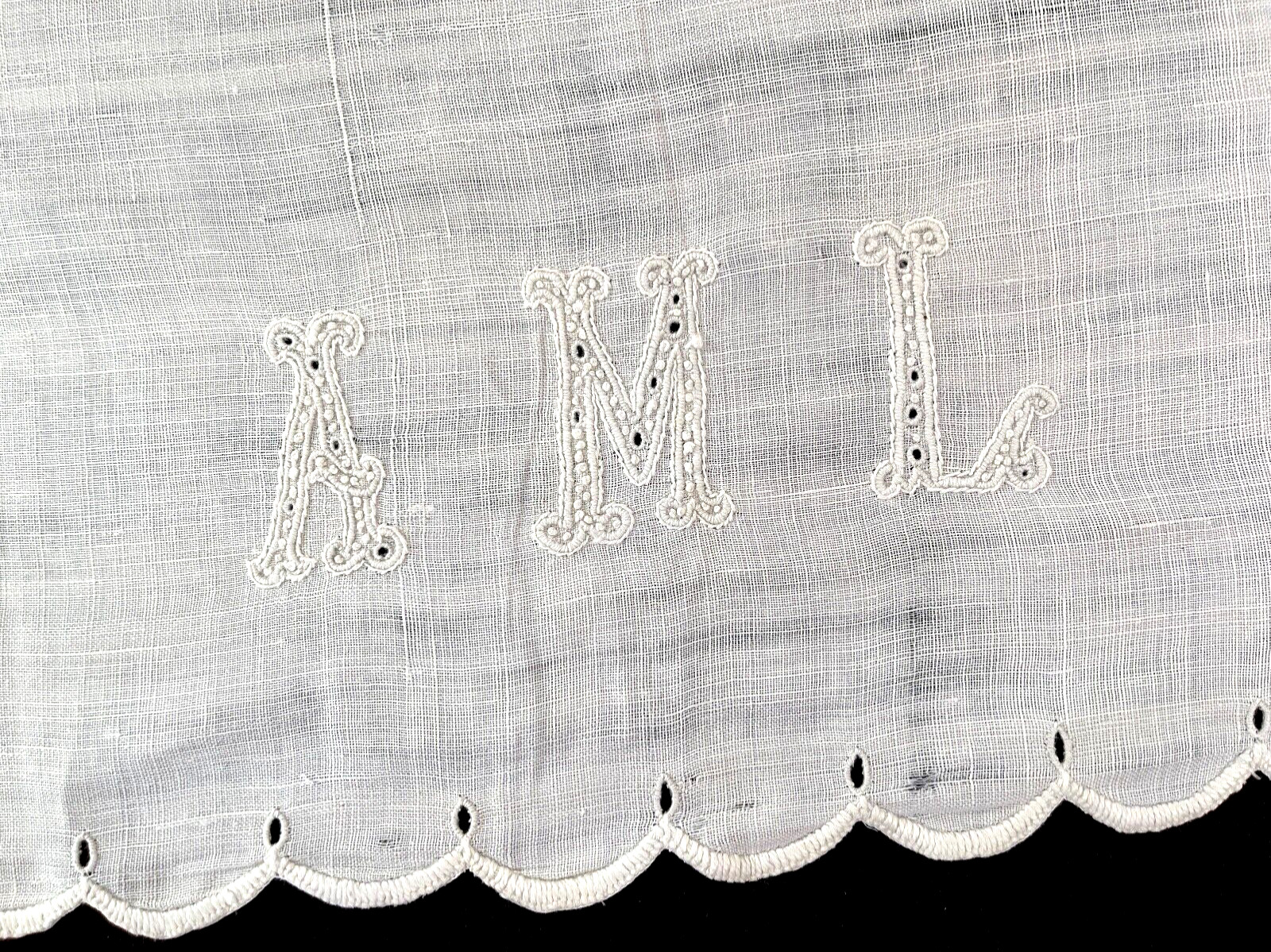 Antique Linen Pillow Cover Flap with Large Monogram  YY507