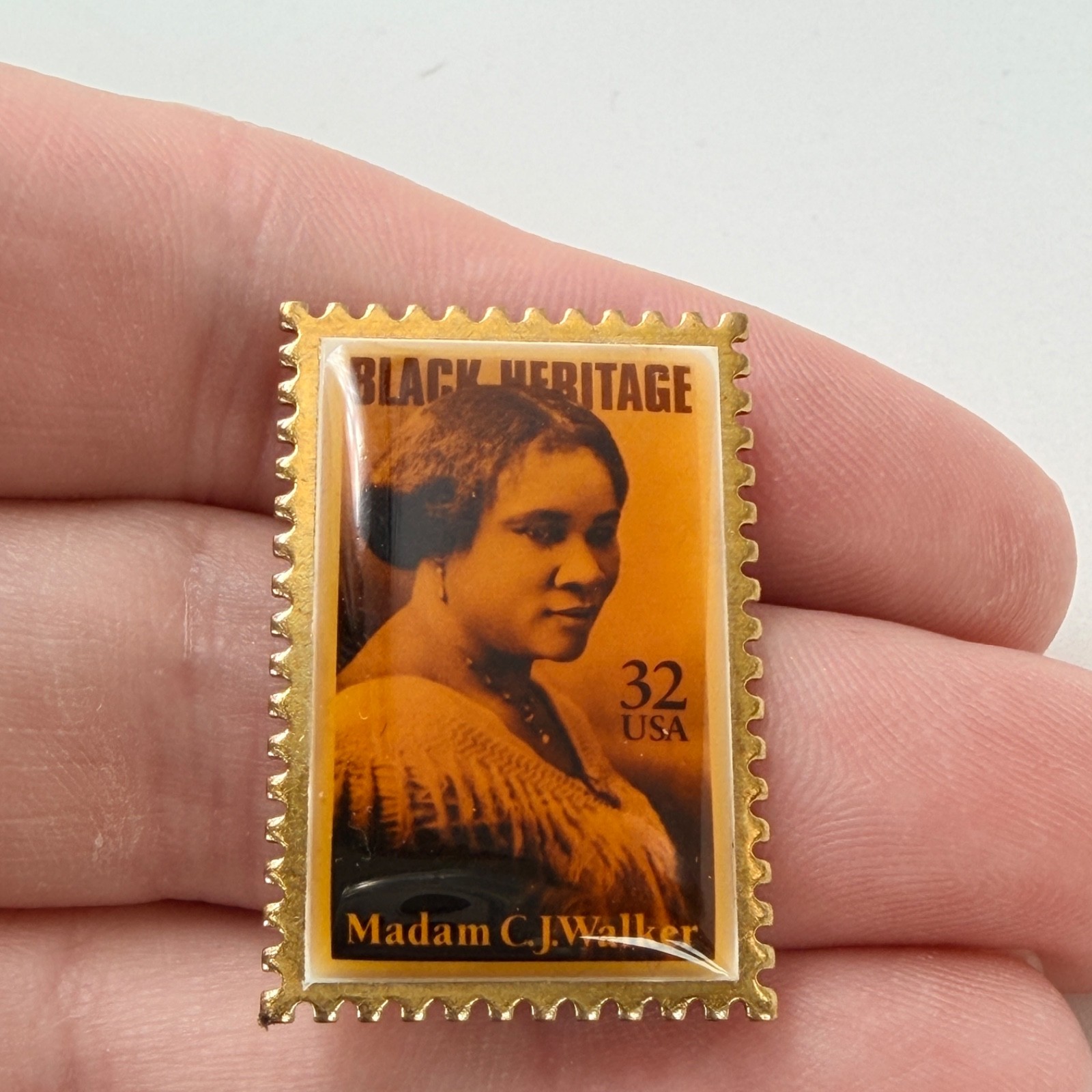 USPS Madam C J Walker Black Heritage Lapel Pin Postage Stamp 32c Winco Vintage USPS Madam C J Walker Black Heritage Lapel Pin Postage Stamp 32c Winco Vintage