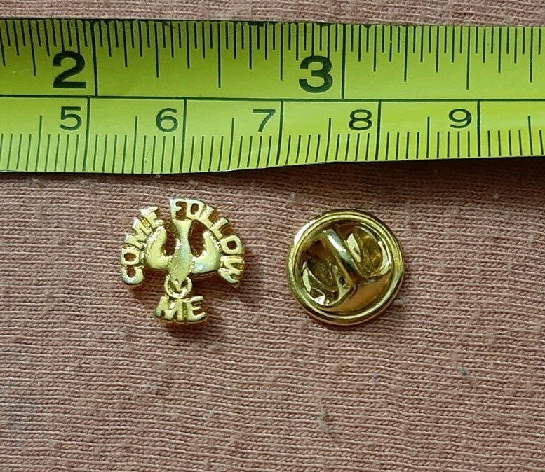 Come Follow Me Dove of Peace Gold Tone Religious jacket lapel pin