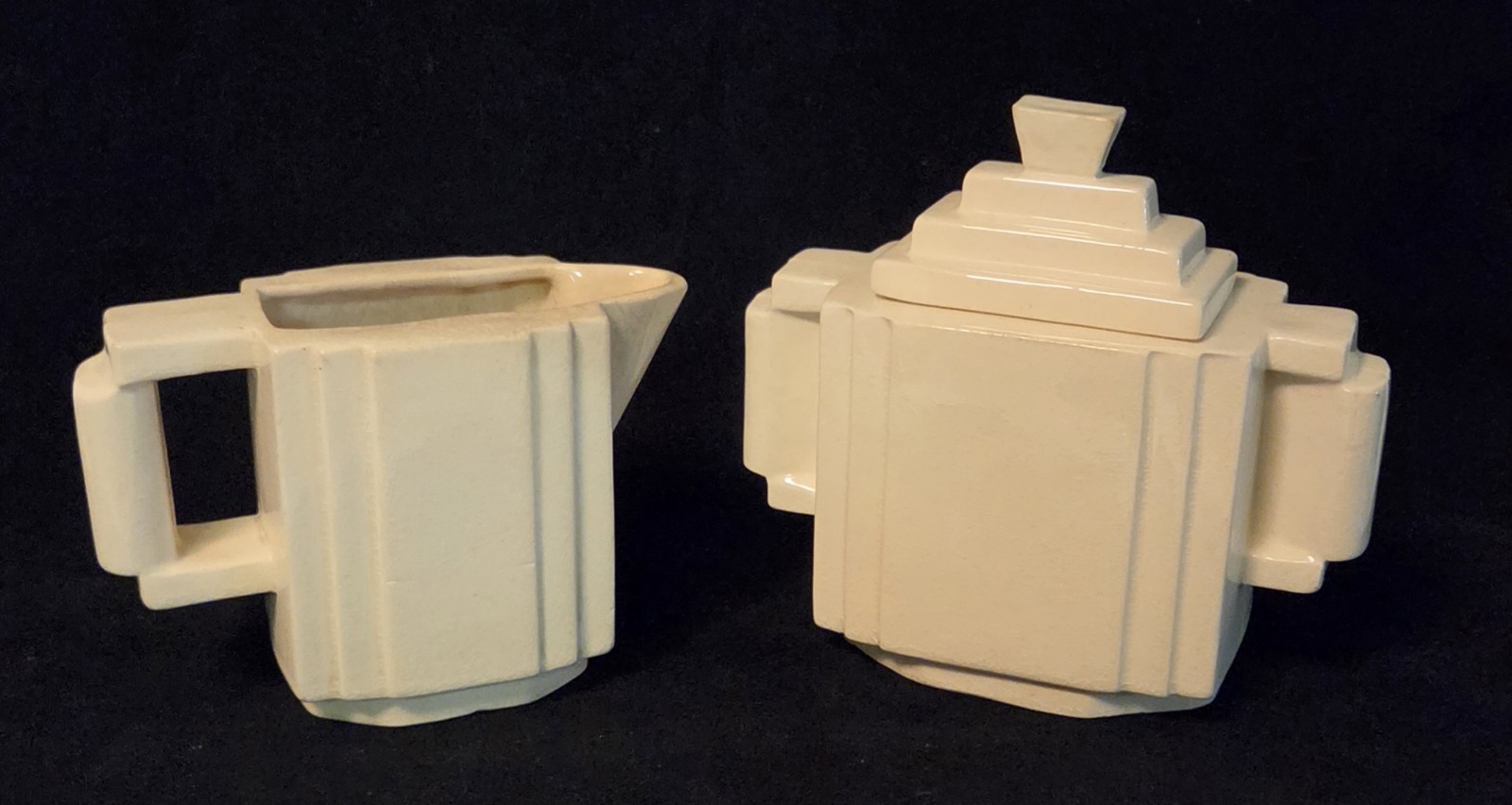 1920-30s Nimy Belgium Art Deco Creamer & Sugar Set Geometric Cubist