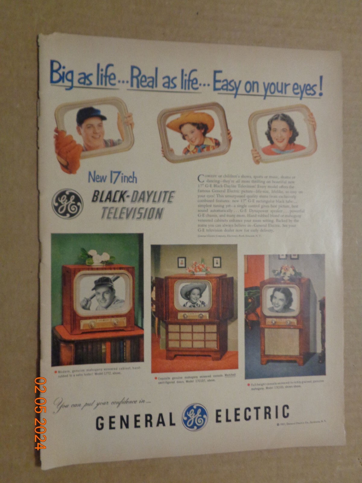 Vintage Print Ad -1951 for GE 17\