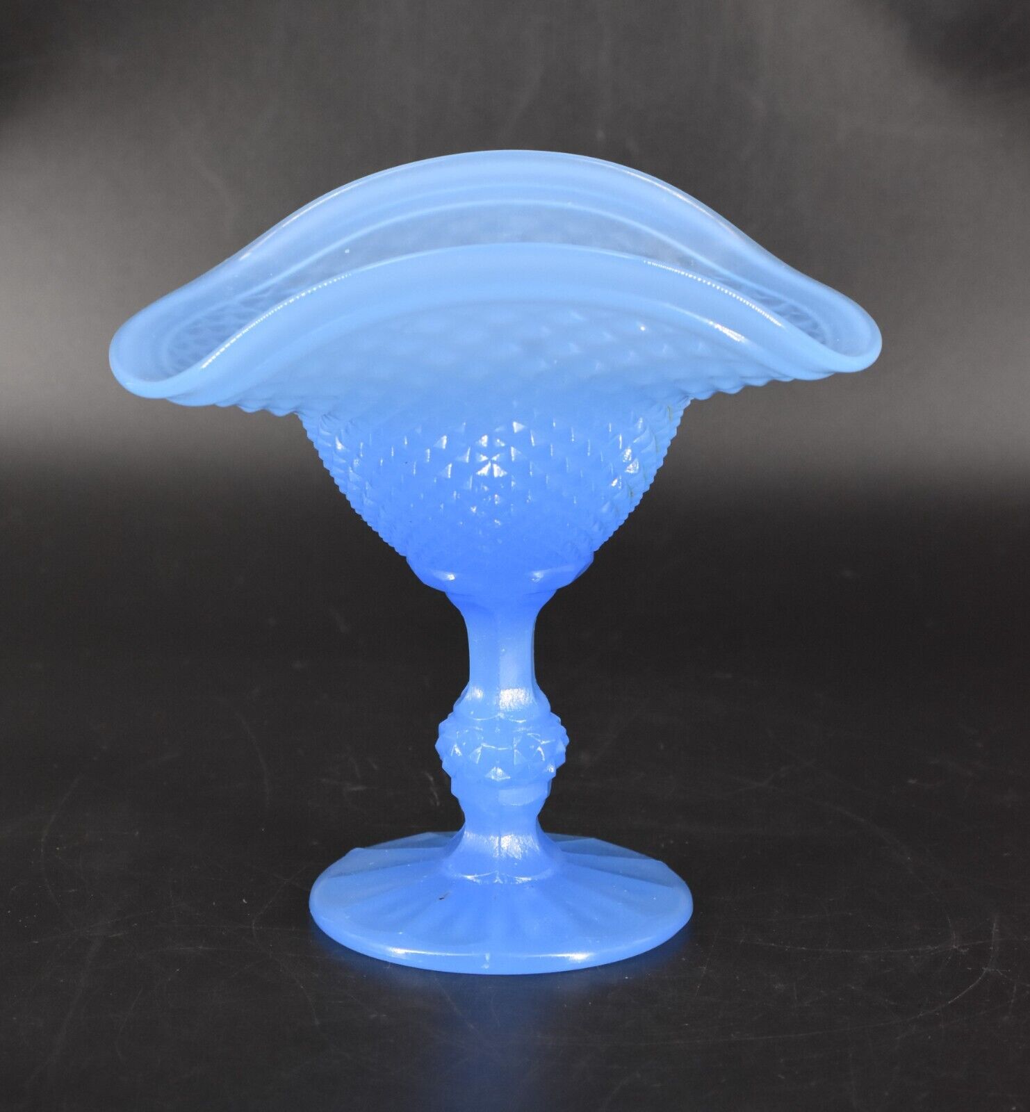 VTG Ivima Blue Opaline Diamond Point Pedestal Compote Candy Dish 6 1/8\